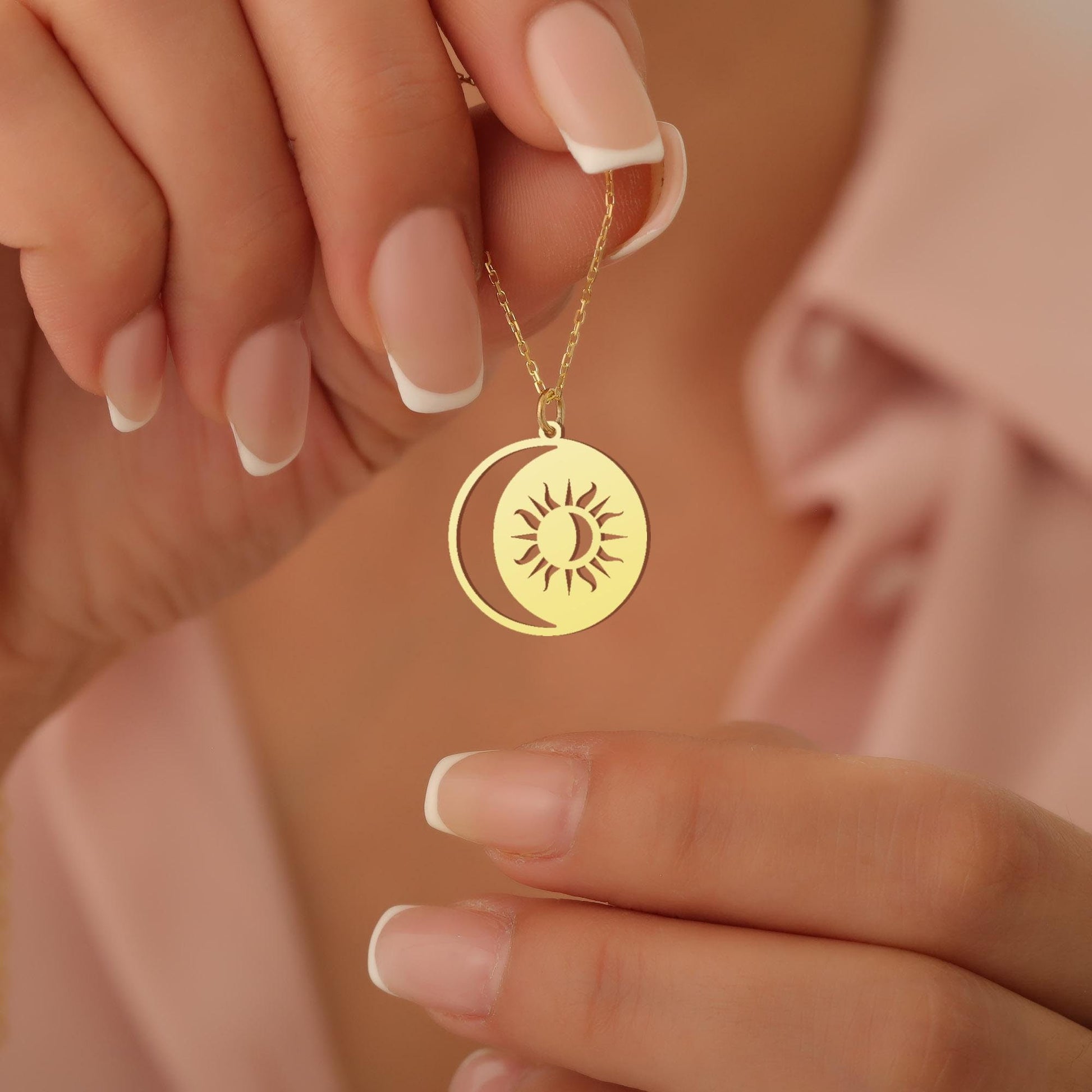 Gold Sun and Moon Necklace, Celestial Jewelry, Crescent Moon and Sun Pendant, Crescent Moon Charm, Sunburst Necklace, Sun and Moon Jewelry
