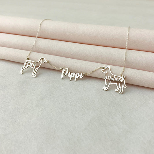 Multiple dog necklace, Custom dog necklace, Dog breed necklace, Dog memorial Gift, Multiple dogs on one chain, Dog name necklace