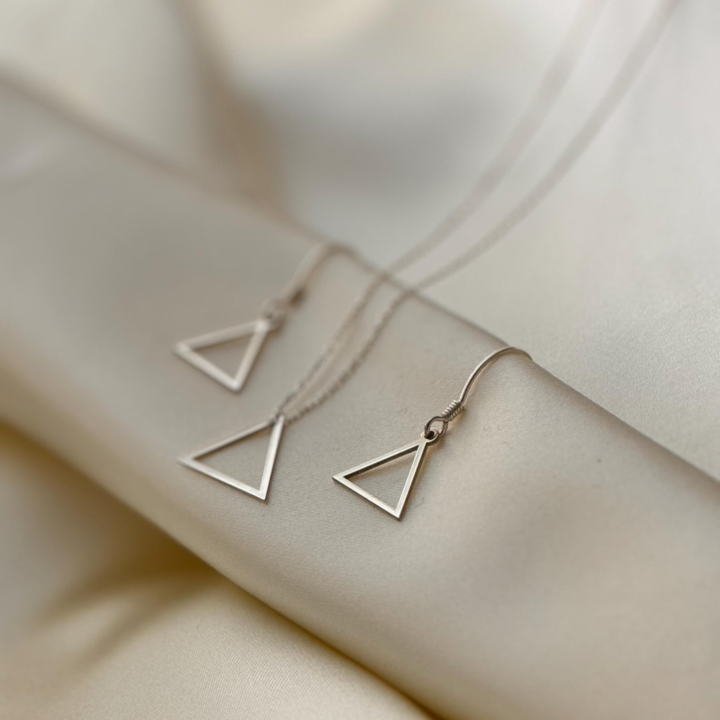 Triangle Necklace, Triangle Earrings, Necklace and Earrings Jewelry Set, Dangle Earrings and Necklace Set, Minimalist Dangle Earrings