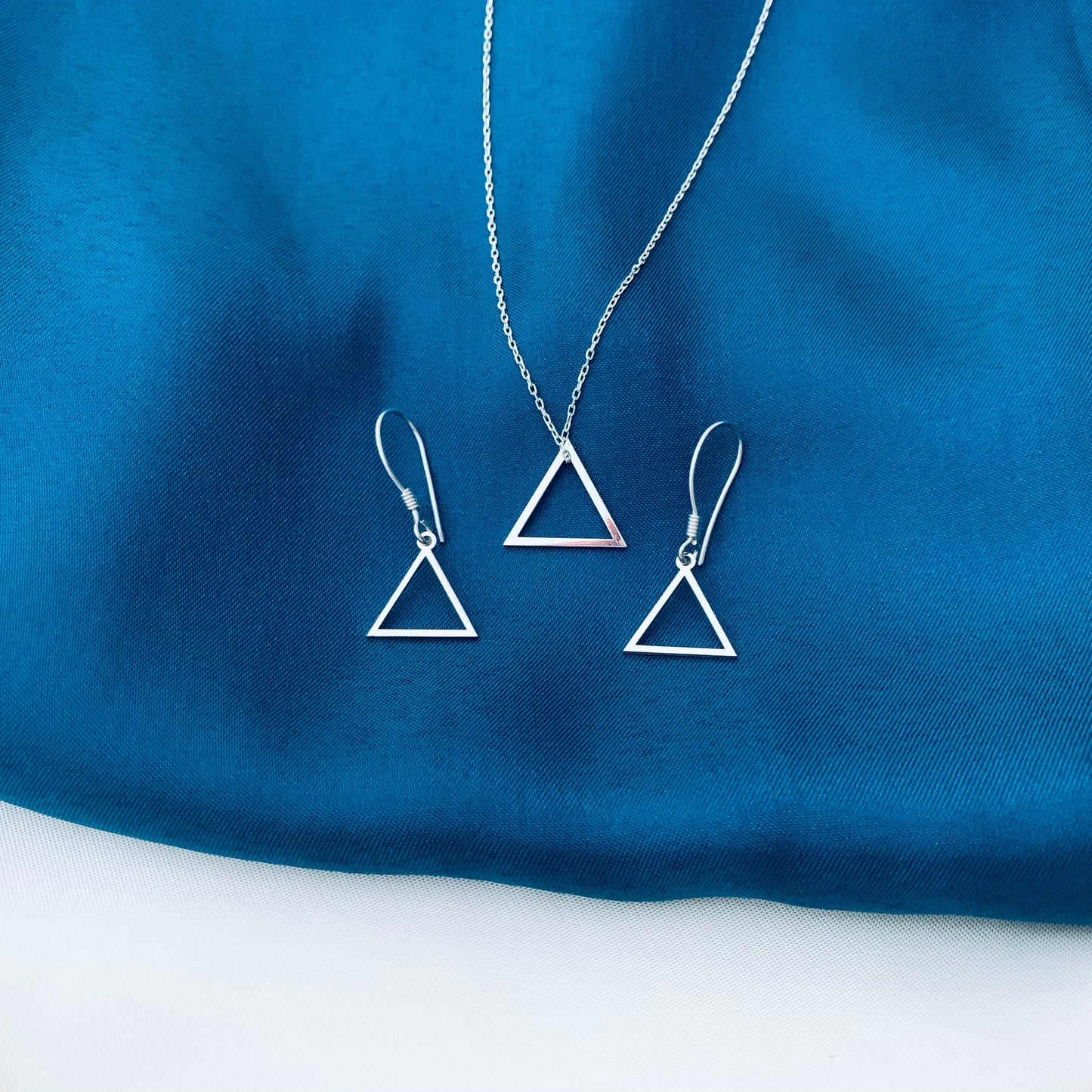 Triangle Necklace, Triangle Earrings, Necklace and Earrings Jewelry Set, Dangle Earrings and Necklace Set, Minimalist Dangle Earrings