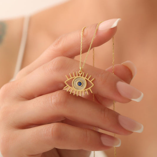 Gold Evil Eye Necklace, Protective Eye Pendant, Nazar Necklace, Unique Eye Jewelry, Good Luck Amulet, Spiritual Necklace, Protection Jewelry