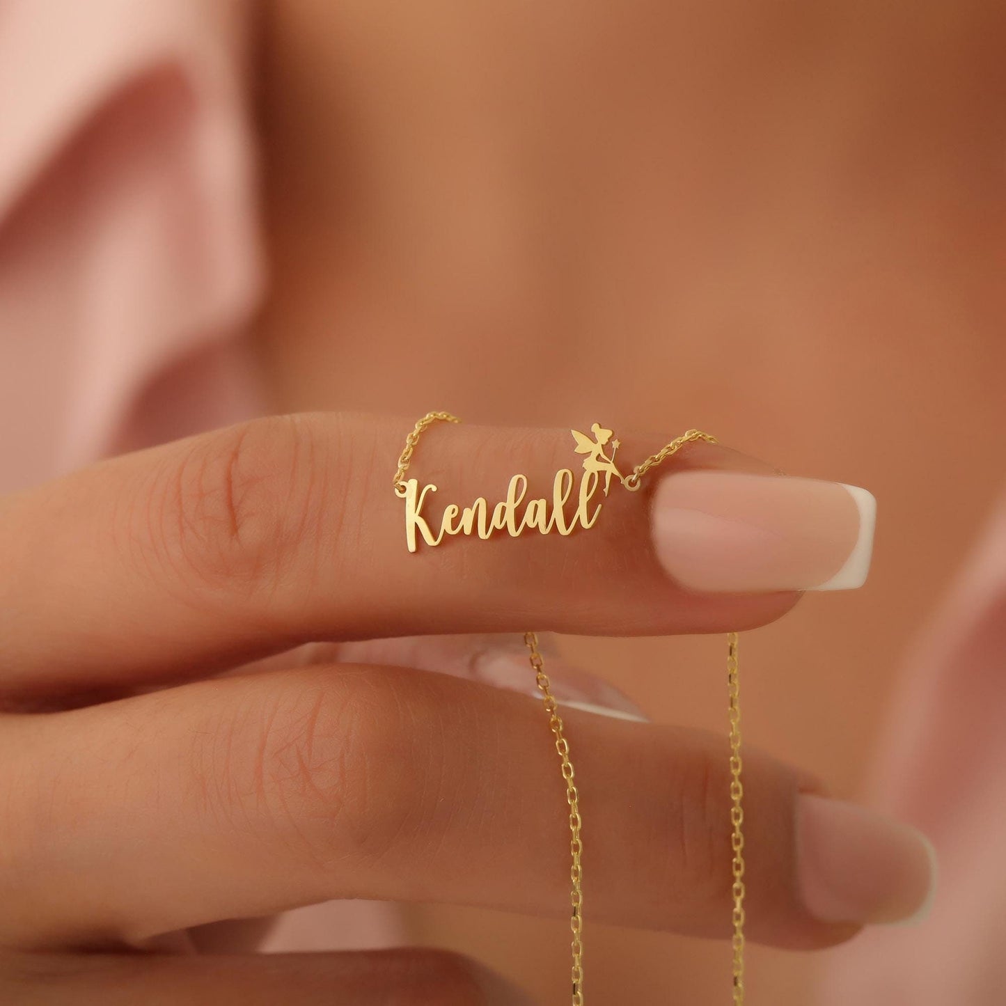 Personalized Name Necklace, Custom Name Necklace with Fairy Charm, Fairy Jewelry for Women, Gifts for Kids Necklace