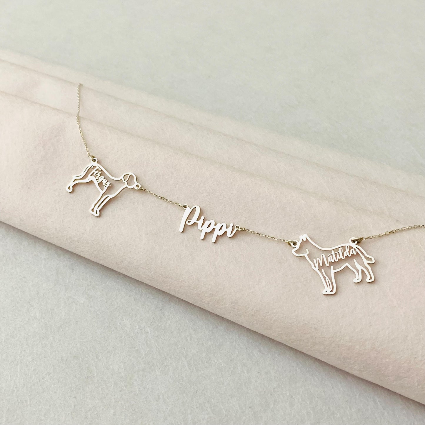 Multiple dog necklace, Custom dog necklace, Dog breed necklace, Dog memorial Gift, Multiple dogs on one chain, Dog name necklace