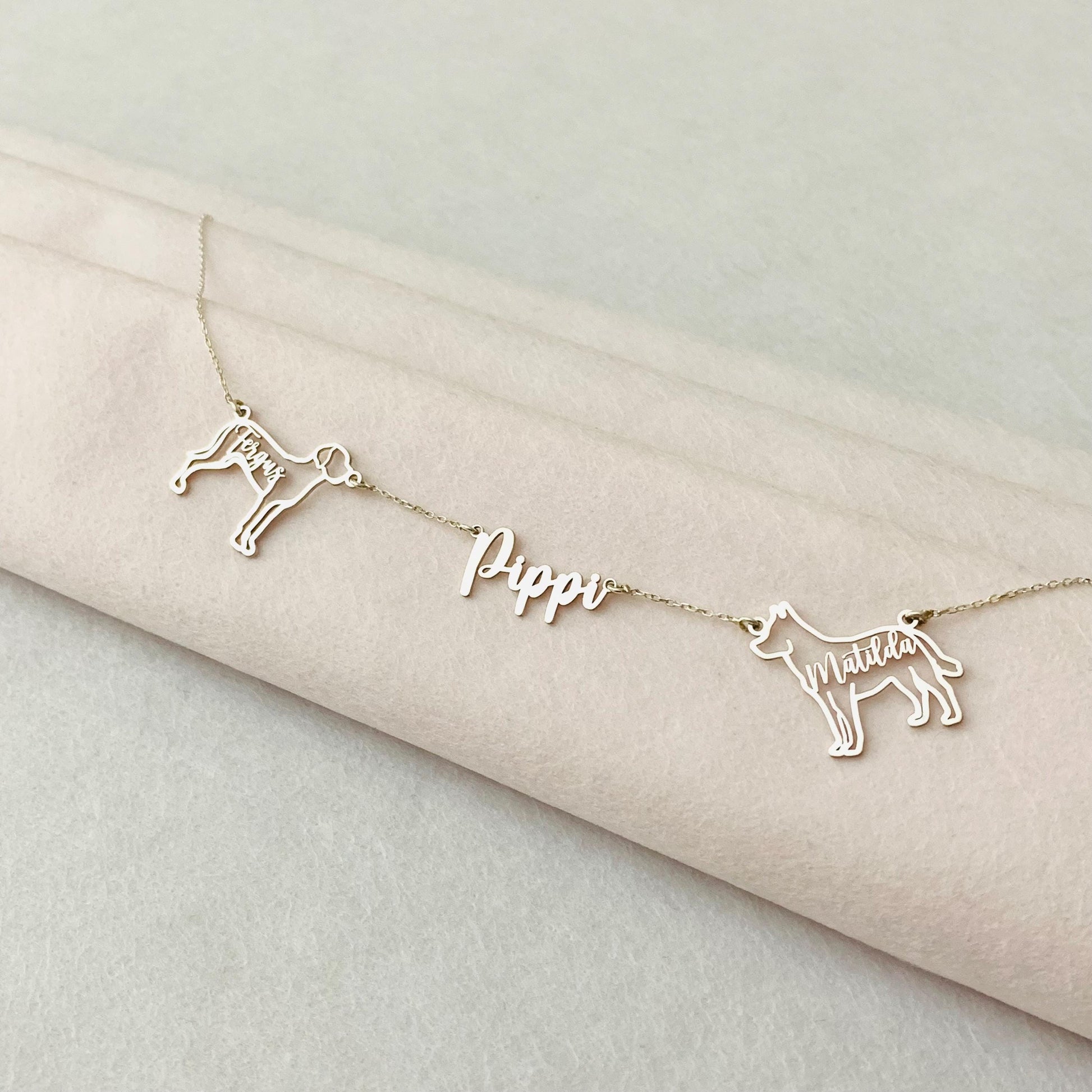 Multiple dog necklace, Custom dog necklace, Dog breed necklace, Dog memorial Gift, Multiple dogs on one chain, Dog name necklace