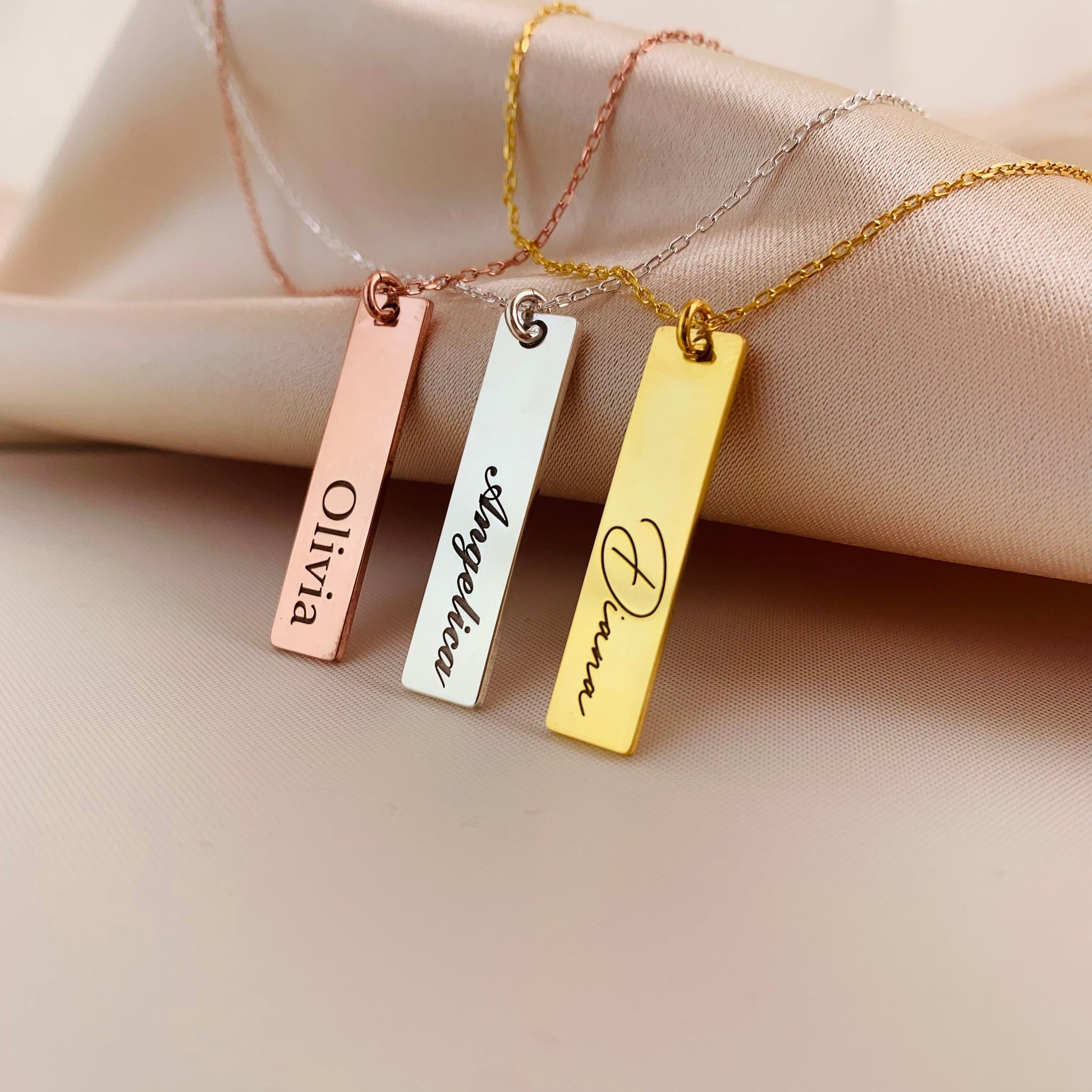 Personalized Bar Silver Name Necklace, Bar Necklace for Women, Mini Bar Necklace for Initials, Nameplate, Date Bar Necklace, Birthday Gift