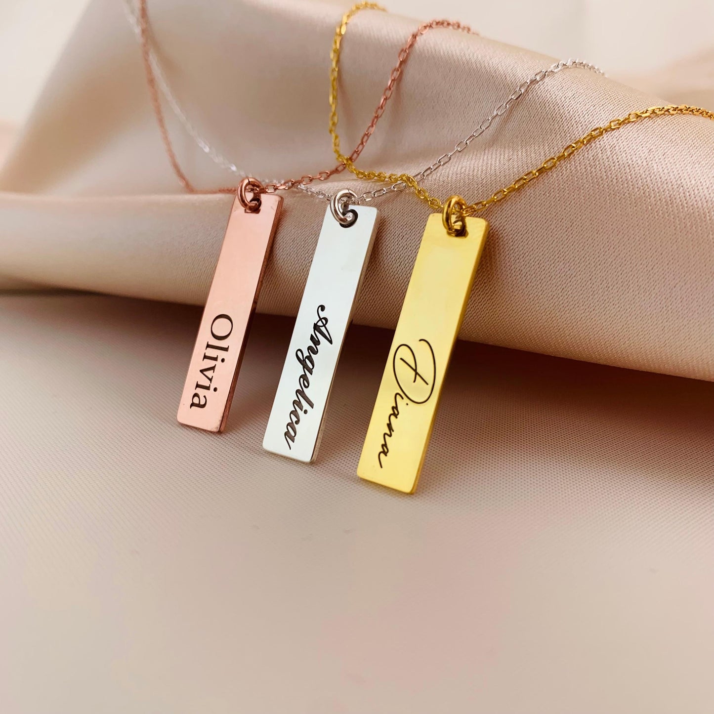 Personalized Name Necklace, Custom Engraved Bar Necklace - Sterling Silver Vertical Necklace - Minimalist Jewelry, Gift for Her