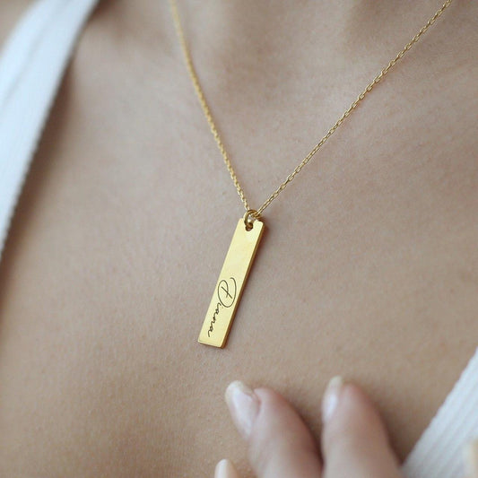 Personalized Name Necklace, Custom Engraved Bar Necklace - Sterling Silver Vertical Necklace - Minimalist Jewelry, Gift for Her