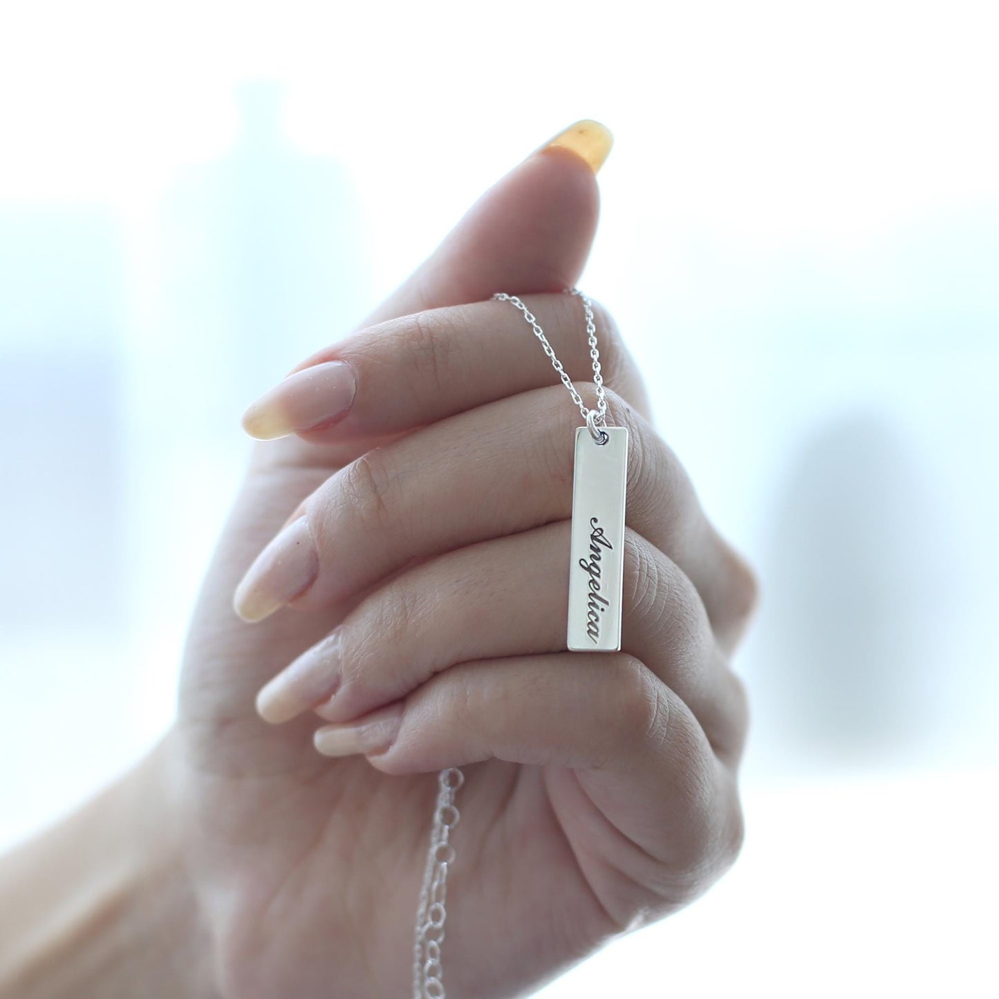 Personalized Name Necklace, Custom Engraved Bar Necklace - Sterling Silver Vertical Necklace - Minimalist Jewelry, Gift for Her