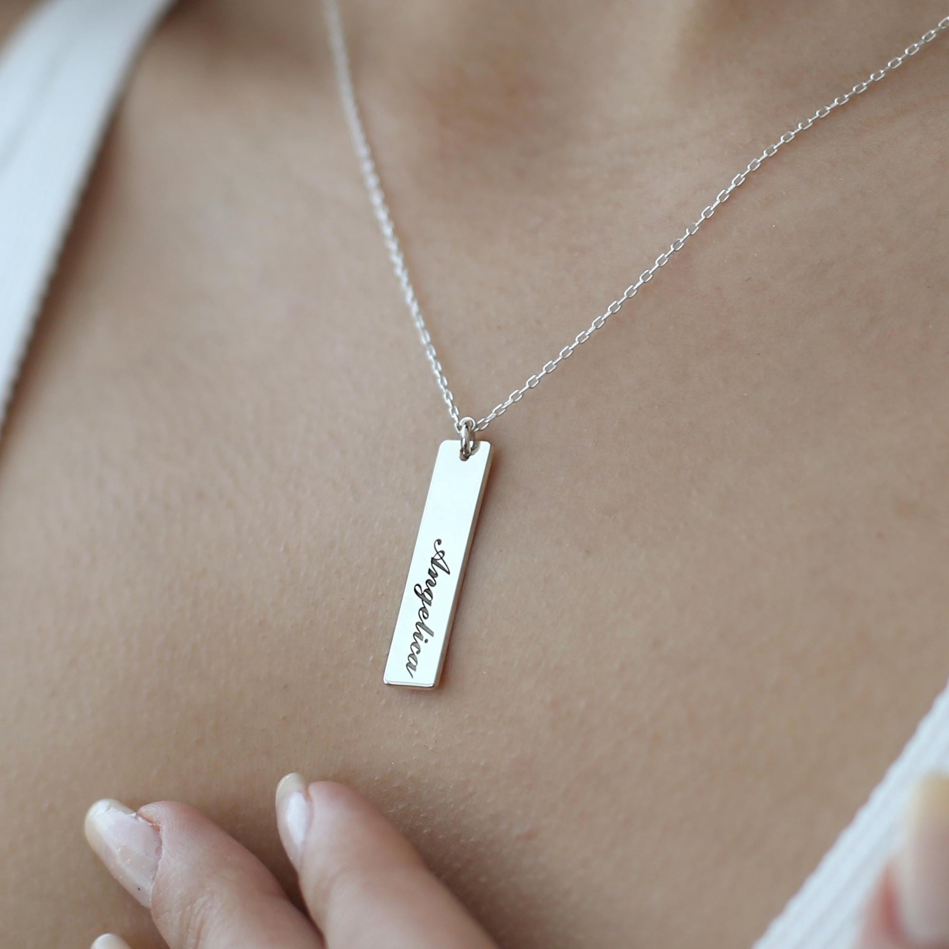 Personalized Name Necklace, Custom Engraved Bar Necklace - Sterling Silver Vertical Necklace - Minimalist Jewelry, Gift for Her