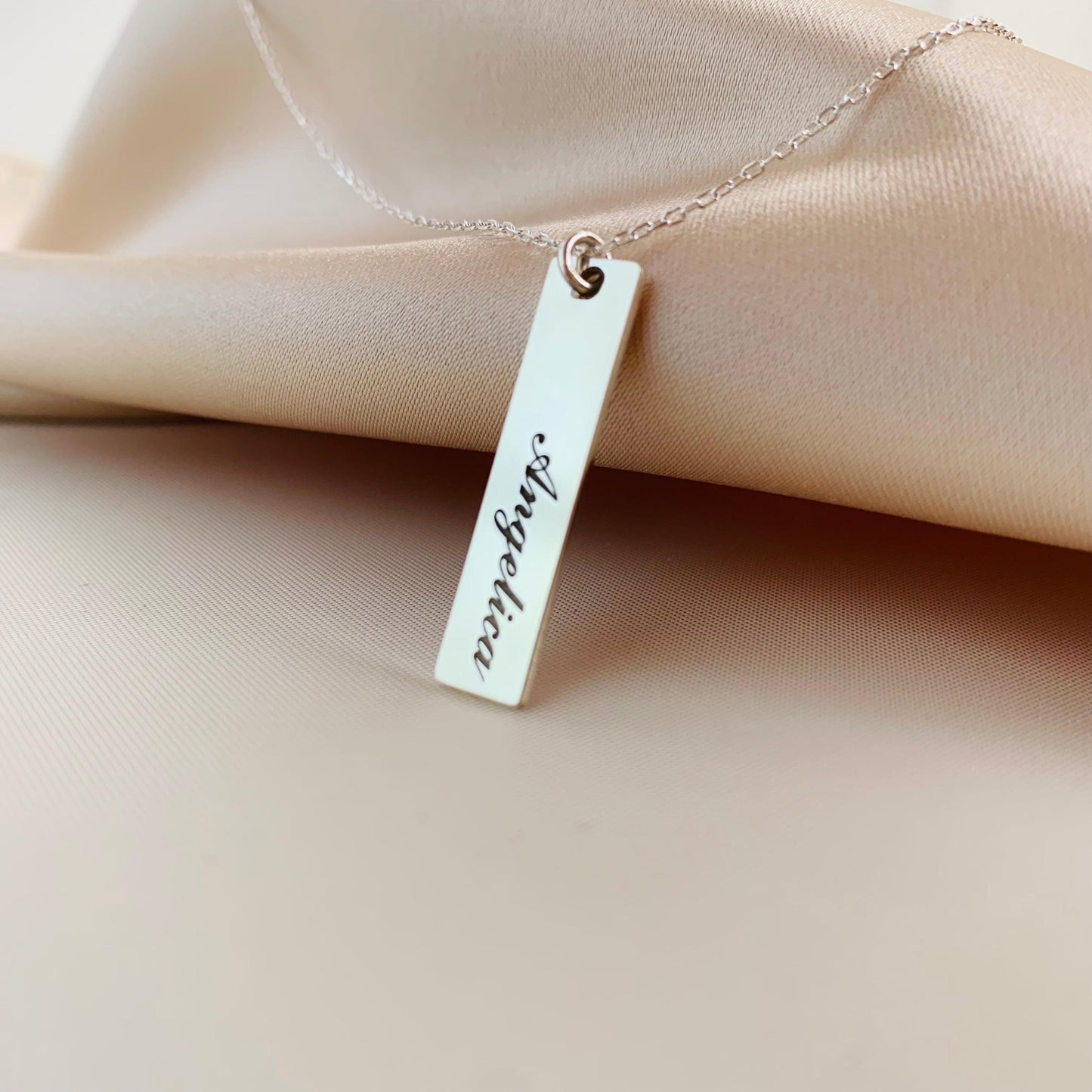 Personalized Name Necklace, Custom Engraved Bar Necklace - Sterling Silver Vertical Necklace - Minimalist Jewelry, Gift for Her