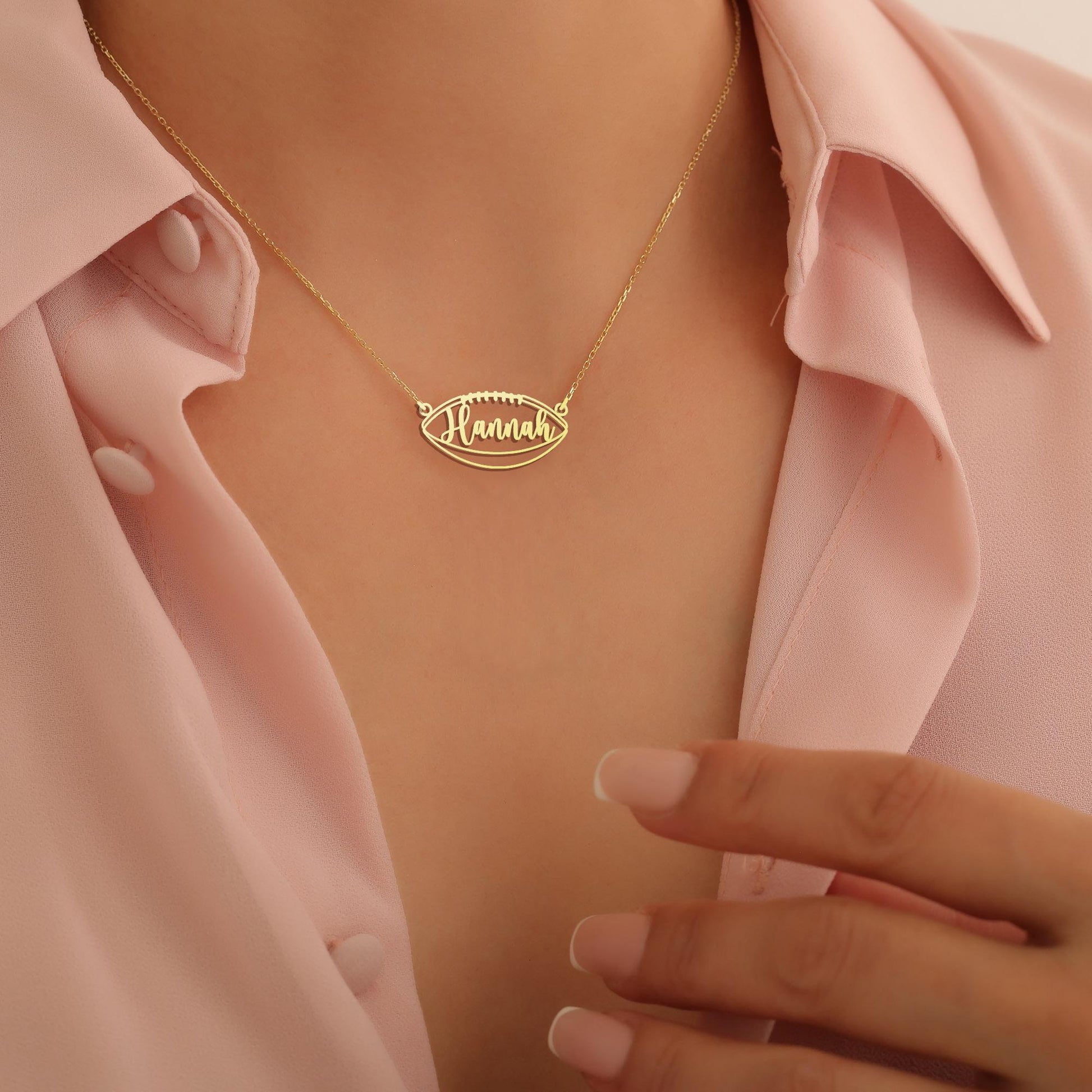 Football Name Necklace, Custom Gold Football Necklace, Personalized Sports Pendant, Unique Gift for Football Fans, Sports Jewelry