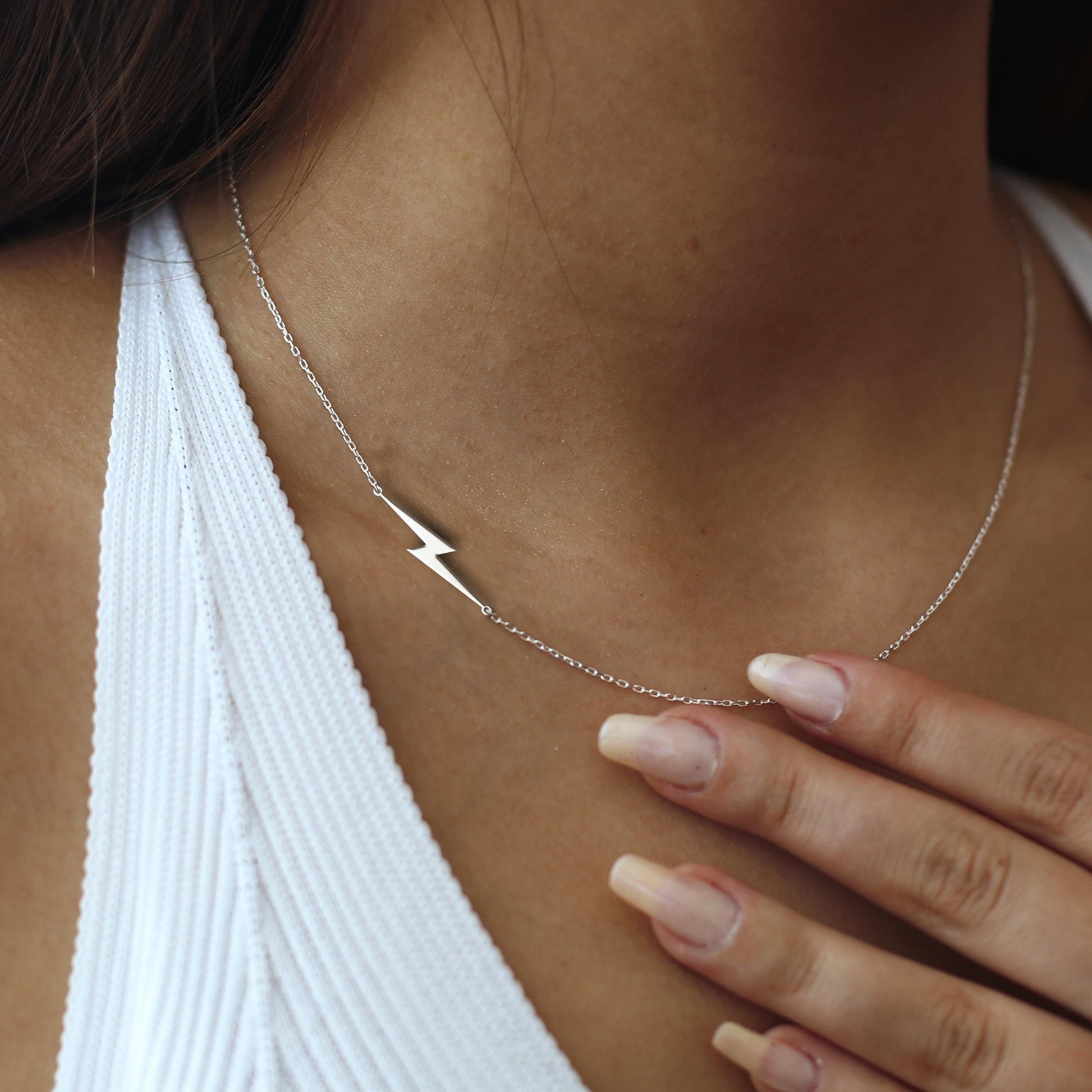 Lightning Bolt Necklace, Dainty Lightning Pendant, Thunderbolt Charm Necklace, Sideways Necklace Minimalist Jewelry, Unique Gift For Her