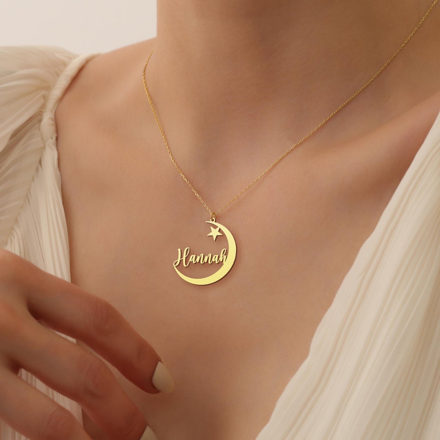Moon Star Necklace, Personalized Moon Necklace, Custom Name Moon Necklace, Moon Choker Necklace, Wiccan jewelry, Pagan necklace