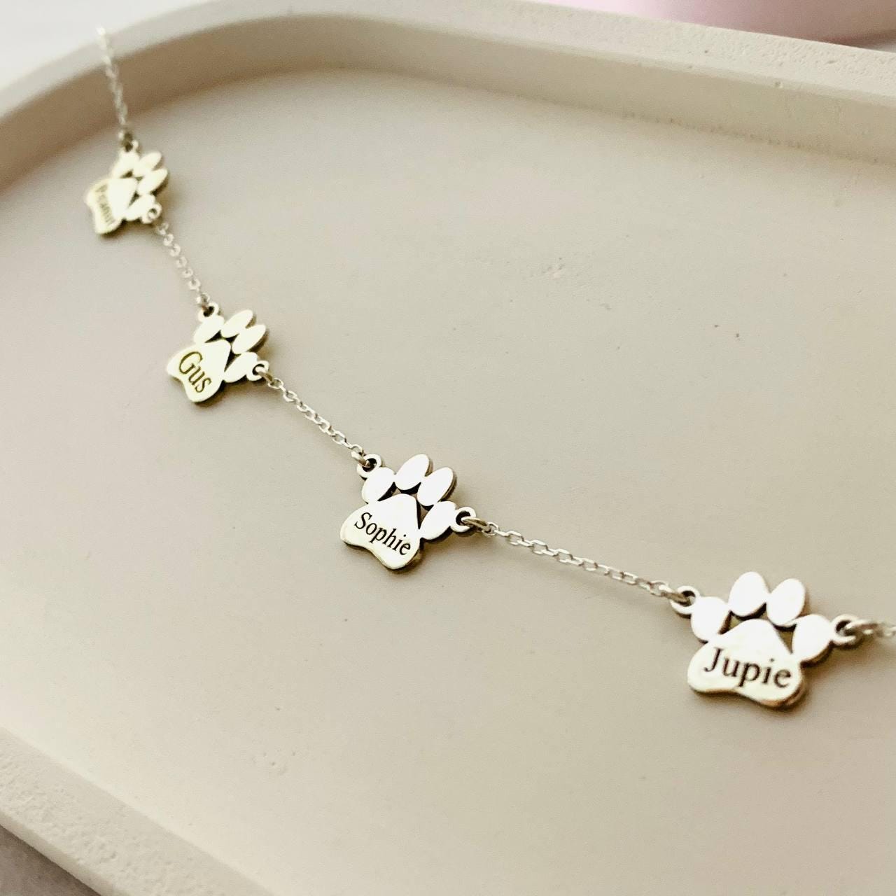 Custom Multiple Paw Print Name Necklace, Paw Print Name Necklace, Personalized Tiny Dog Paw Necklace, Minimalist Paw Necklace, Dog Mom Gifts