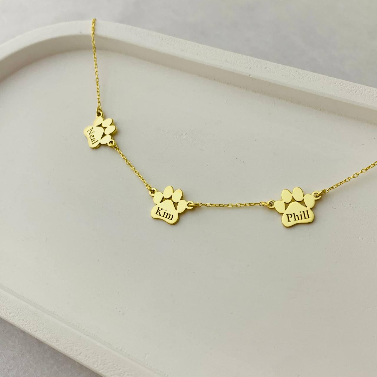 Personalized Multiple Paw Print Name Necklace, Paw Print Name Necklace, Dainty Dog Paw Necklace, Minimalist Paw Necklace, Dog Mom Gifts