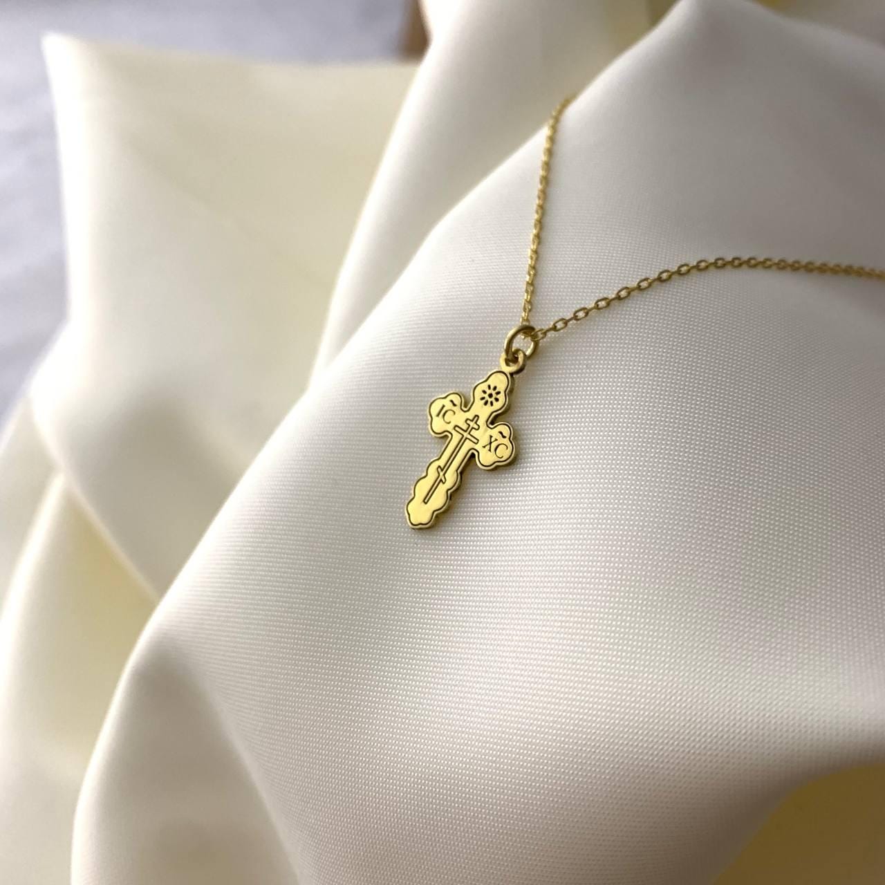 Crucifix Necklace, Cross Necklace, Greek Orthodox Cross, Tiny Greek Gift, Orthodox Charm, Eastern Orthodox, Gold Cross Necklace