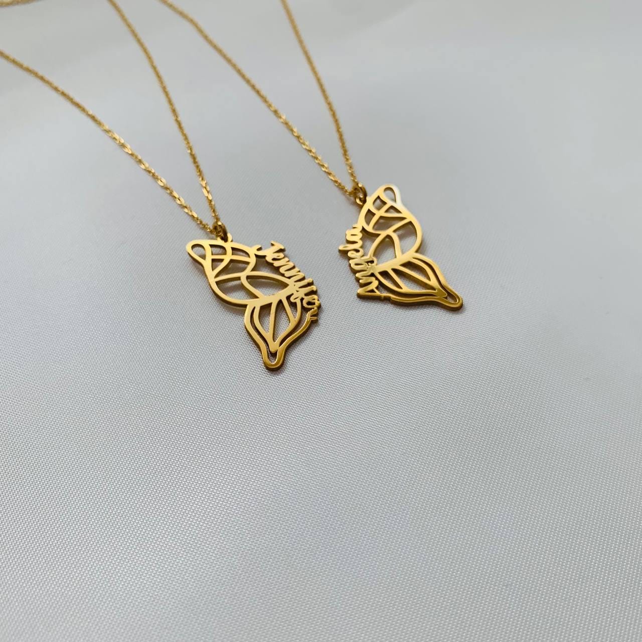 Personalized Butterfly Name Necklace, Dainty Gold Butterfly Necklace, Butterfly Wing Necklace, BFF Necklace, Friendship Necklace