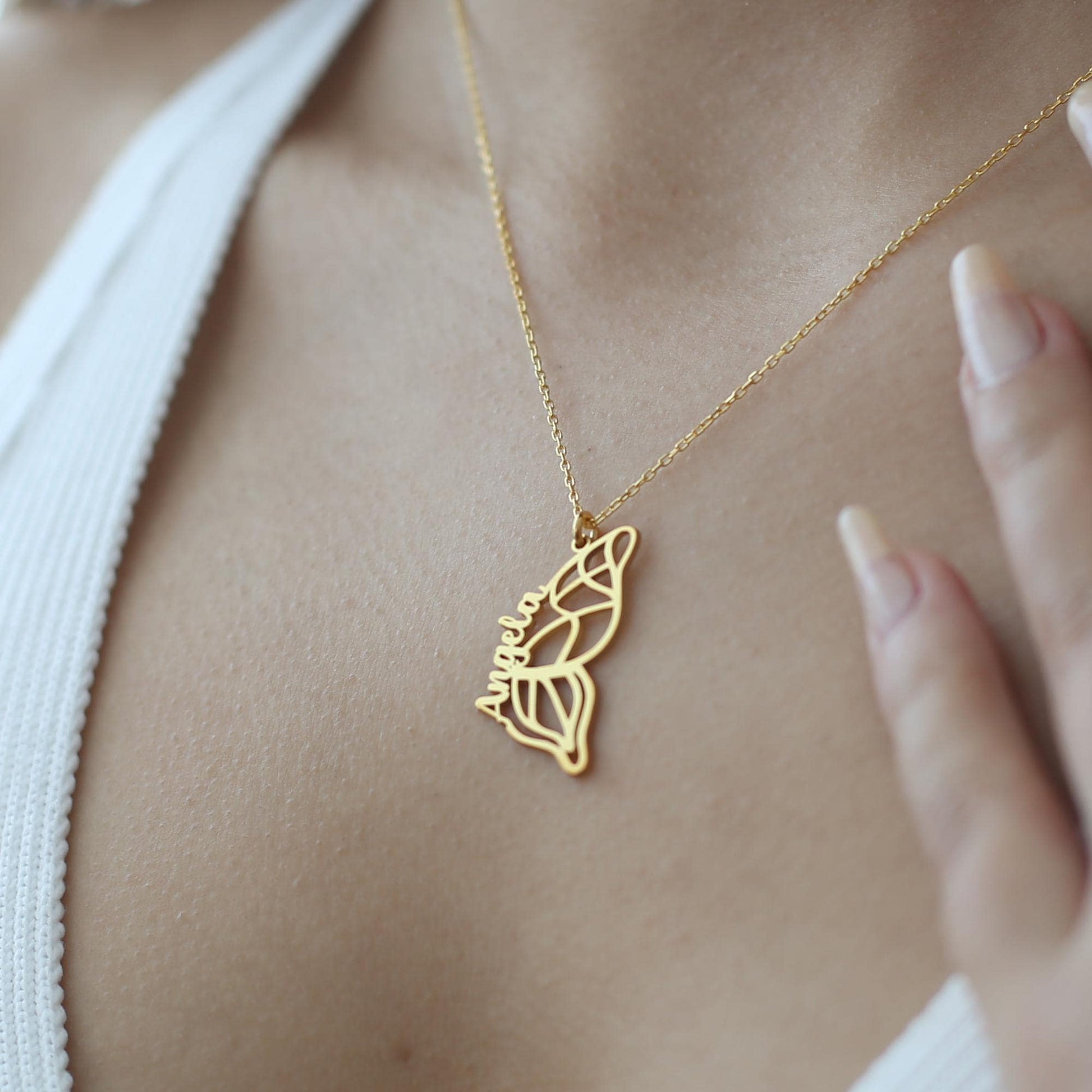 Personalized Butterfly Name Necklace, Dainty Gold Butterfly Necklace, Butterfly Wing Necklace, BFF Necklace, Friendship Necklace