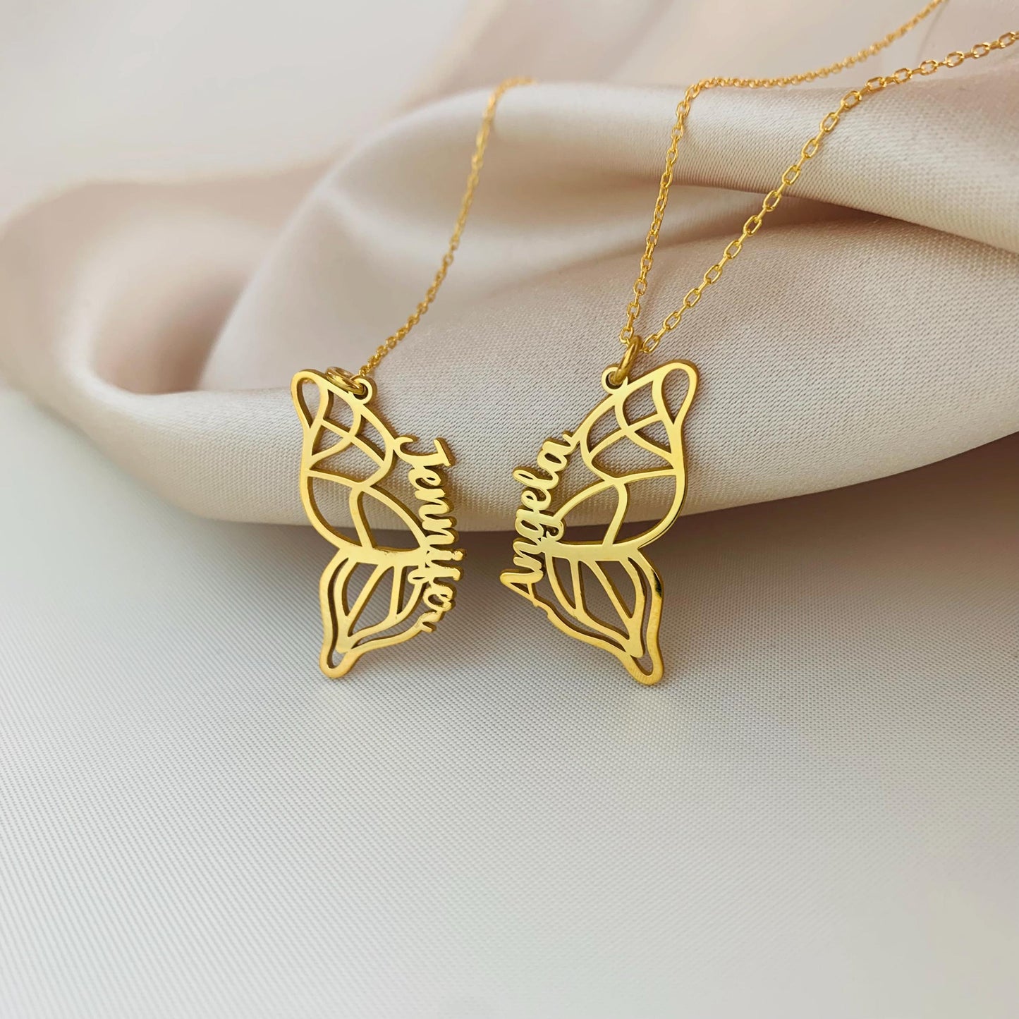 Personalized Butterfly Name Necklace, Dainty Gold Butterfly Necklace, Butterfly Wing Necklace, BFF Necklace, Friendship Necklace