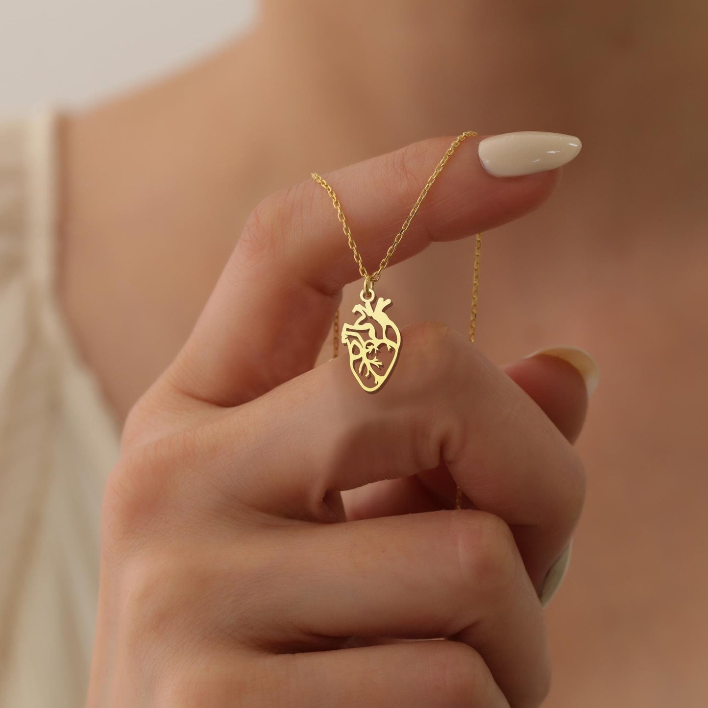 Dainty Anatomical Heart Pendant Necklace, Gold Plated Real Human Heart Necklace, Heart Pendant Necklace, Mom Gift, Doctor Nurse Gift for her