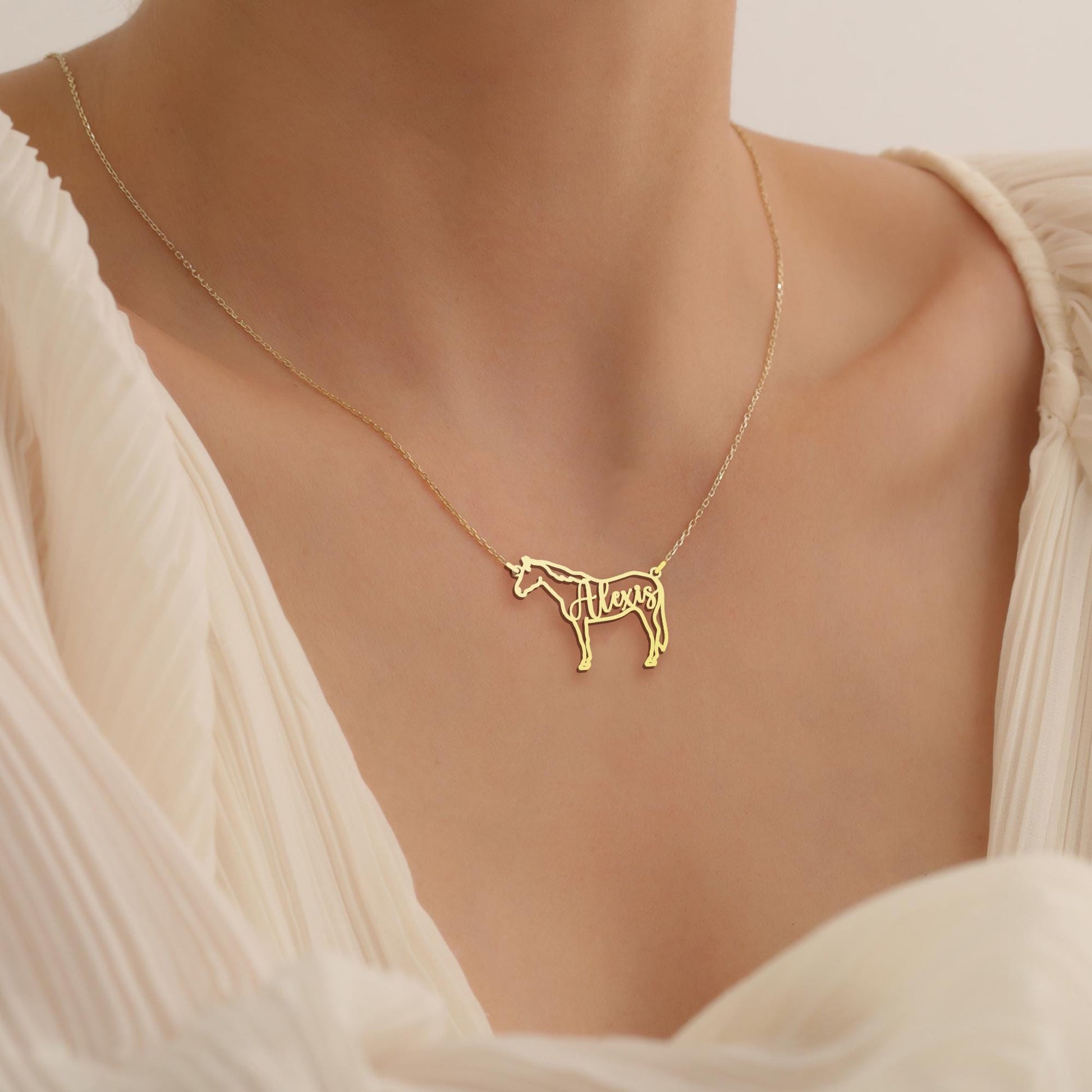 Horse Necklace for Woman, Personalized Horse Name Necklace, Horse Memorial Necklace, Elegant Horse Jewelry, Gift for Horse Mom