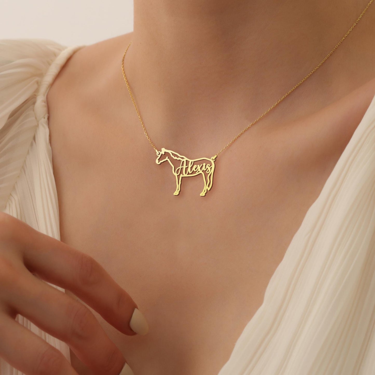 Horse Necklace for Woman, Personalized Horse Name Necklace, Horse Memorial Necklace, Elegant Horse Jewelry, Gift for Horse Mom