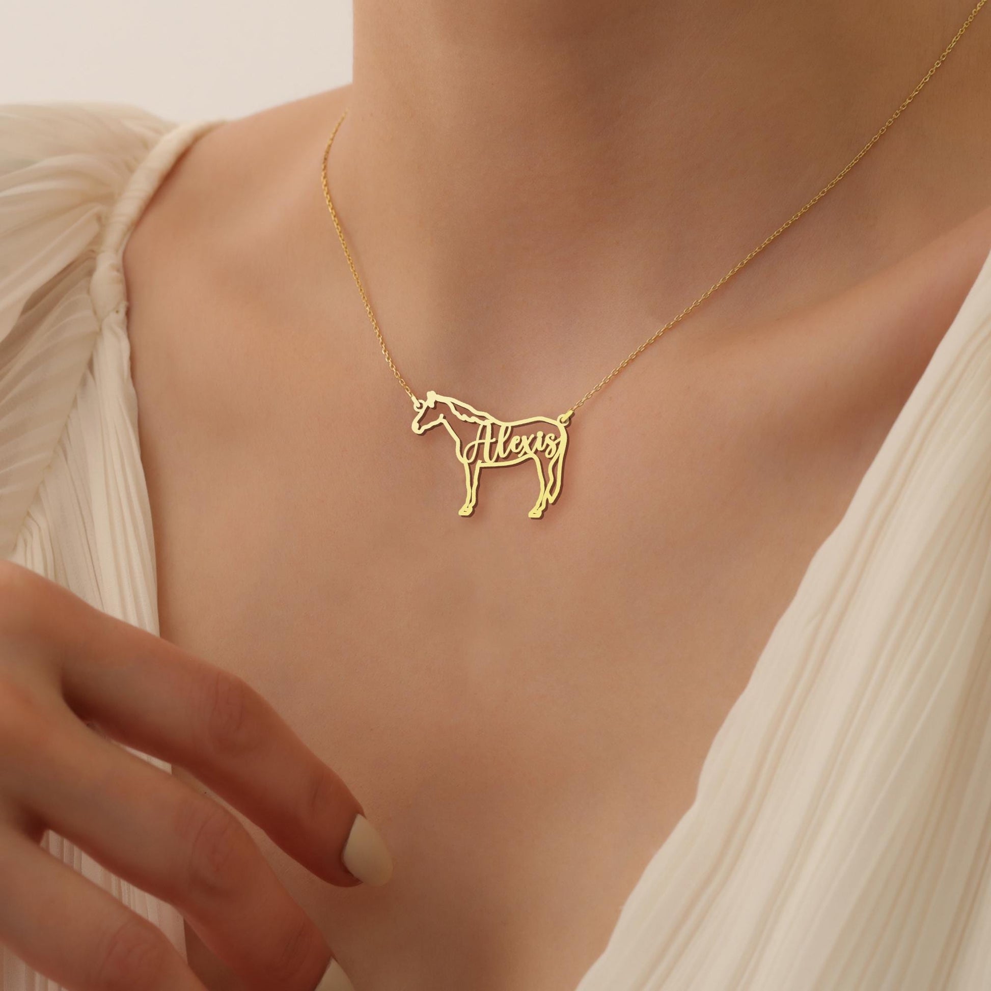 Horse Necklace for Woman, Personalized Horse Name Necklace, Horse Memorial Necklace, Elegant Horse Jewelry, Gift for Horse Mom