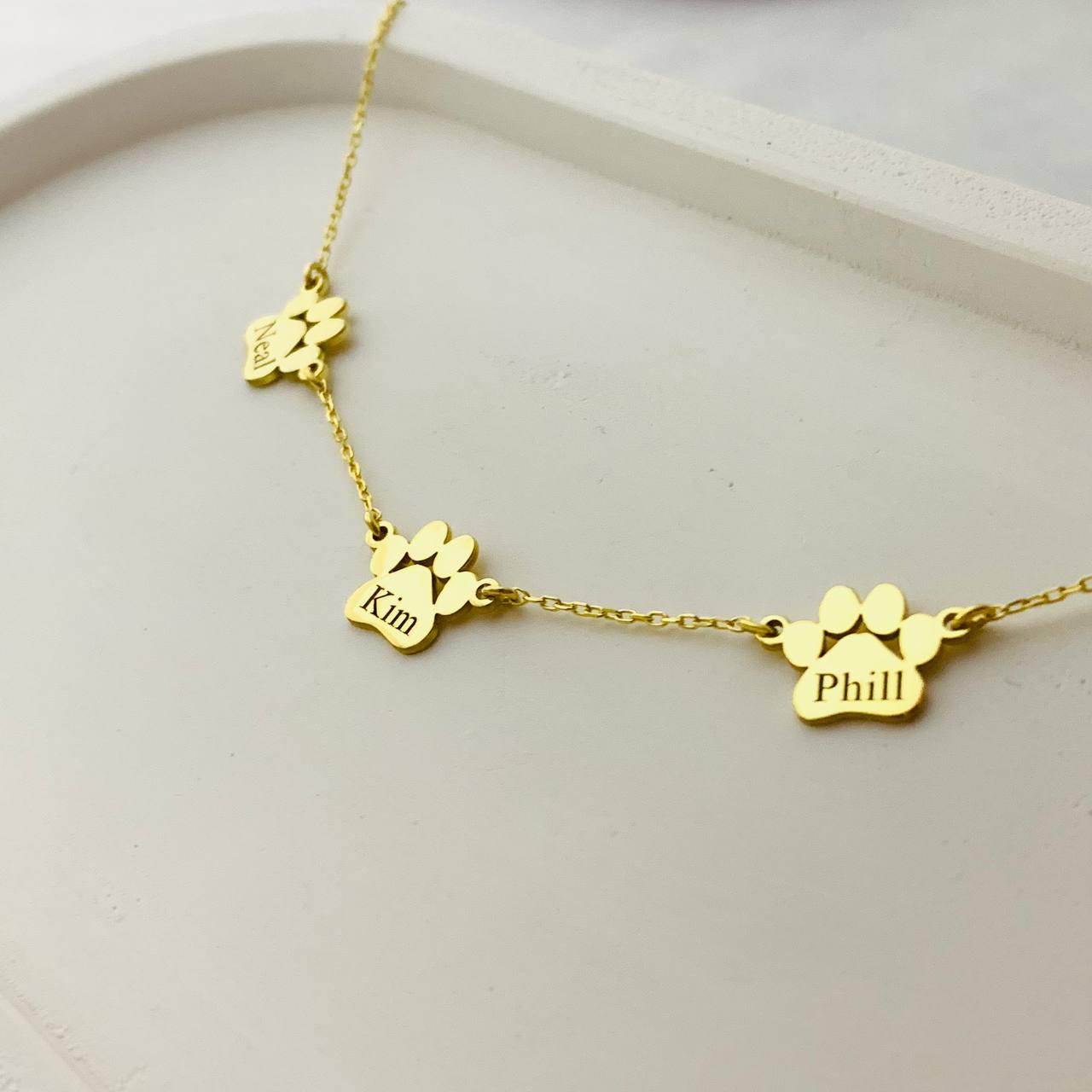 Custom Multiple Paw Print Name Necklace, Paw Print Name Necklace, Personalized Tiny Dog Paw Necklace, Minimalist Paw Necklace, Dog Mom Gifts