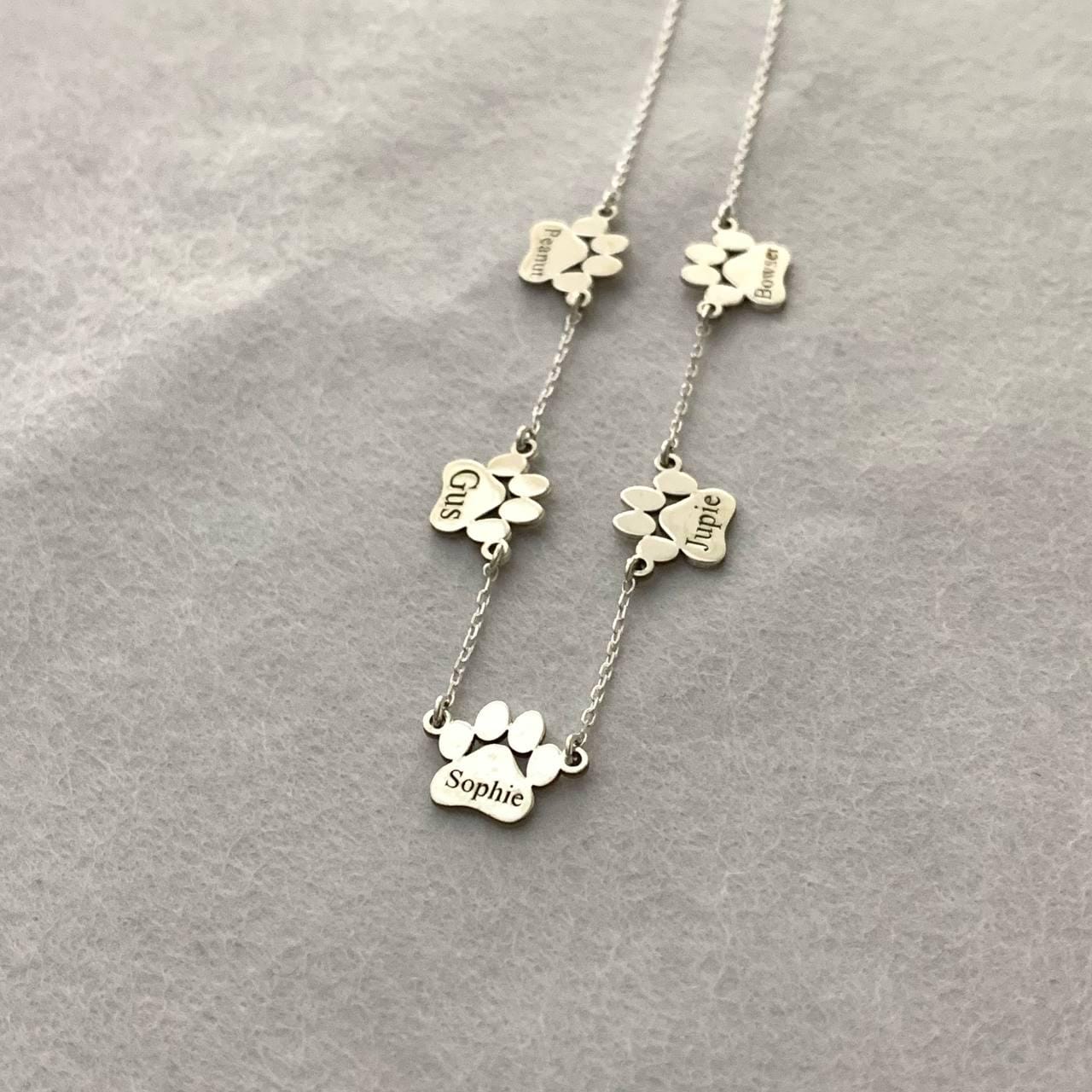 Custom Multiple Paw Print Name Necklace, Paw Print Name Necklace, Personalized Tiny Dog Paw Necklace, Minimalist Paw Necklace, Dog Mom Gifts