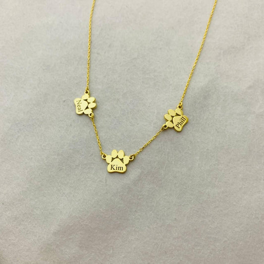 Personalized Multiple Paw Print Name Necklace, Paw Print Name Necklace, Dainty Dog Paw Necklace, Minimalist Paw Necklace, Dog Mom Gifts