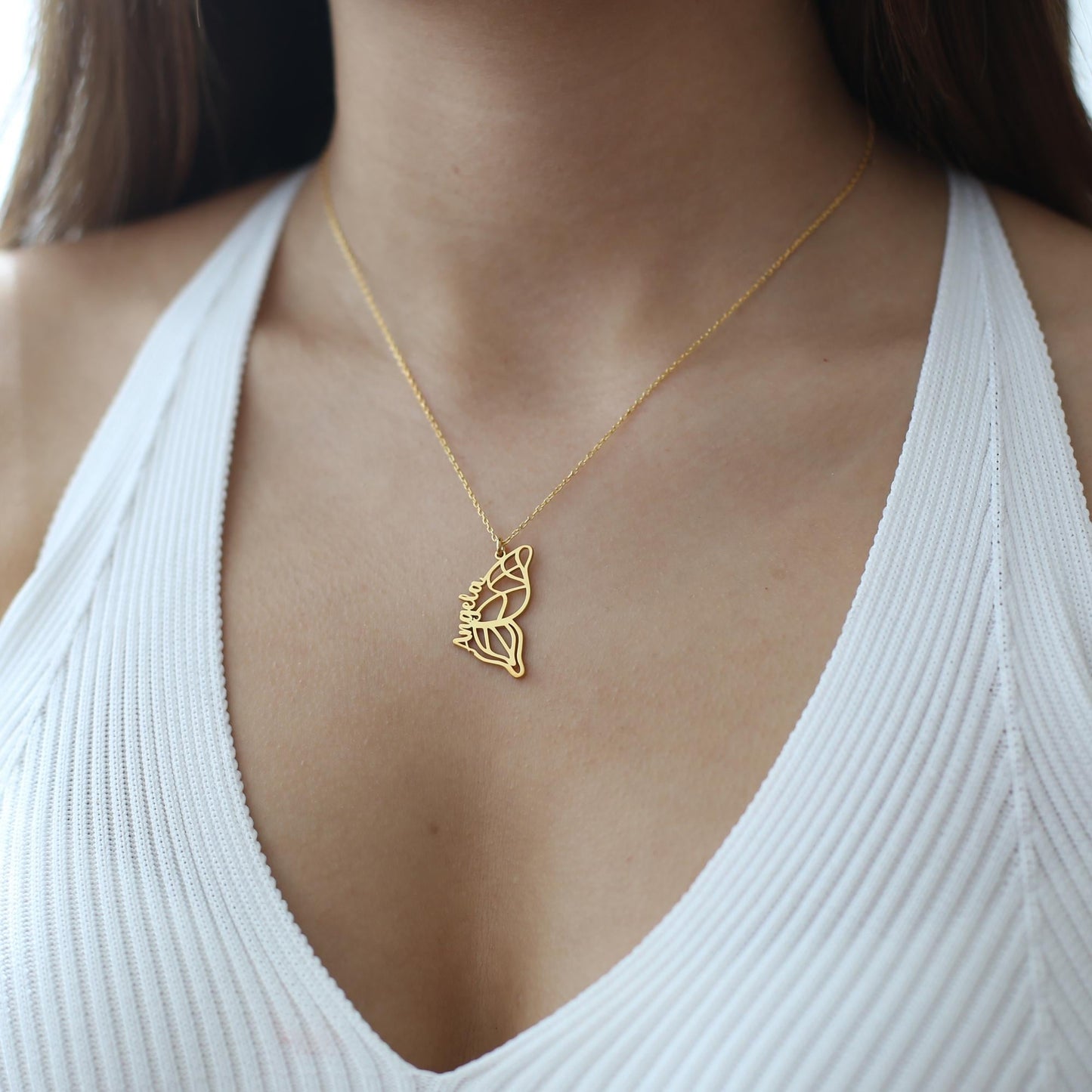 Personalized Butterfly Name Necklace, Dainty Gold Butterfly Necklace, Butterfly Wing Necklace, BFF Necklace, Friendship Necklace