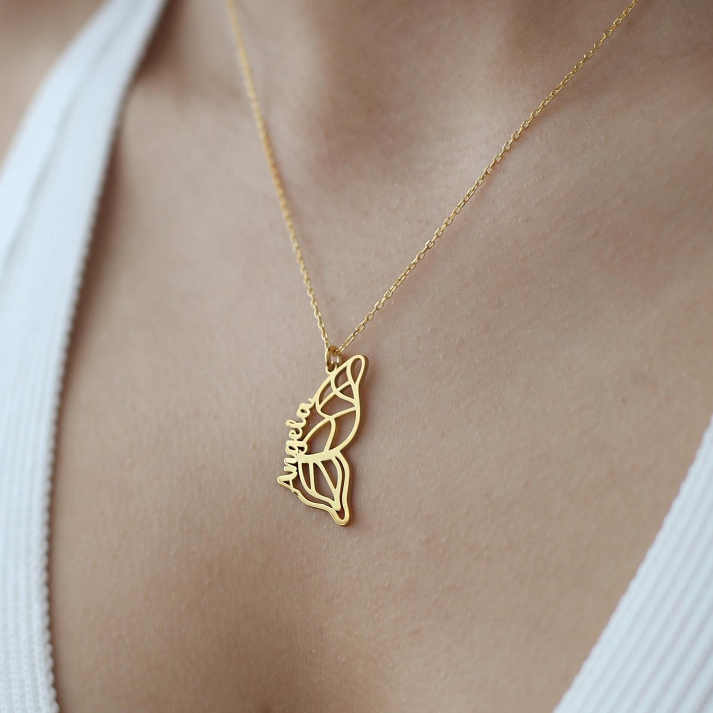 Personalized Butterfly Name Necklace, Dainty Gold Butterfly Necklace, Butterfly Wing Necklace, BFF Necklace, Friendship Necklace