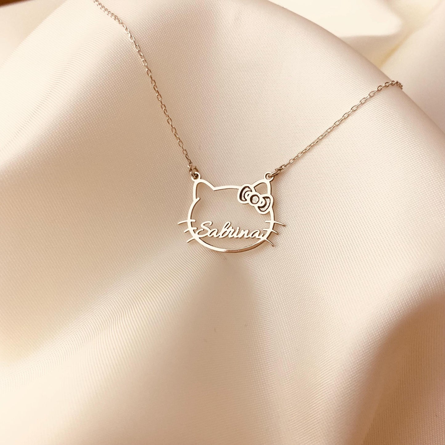 Kitty Name Necklace, Cute Kitty Necklace, Cute Kitty Cat Name Pendant, Kitty Gold Necklace, Kitty Jewelry,Kitty Pendant,Kitty Gifts For Kids
