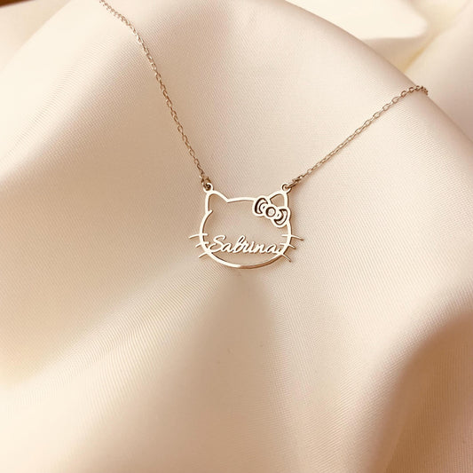 Kitty Name Necklace, Cute Kitty Necklace, Cute Kitty Cat Name Pendant, Kitty Gold Necklace, Kitty Jewelry,Kitty Pendant,Kitty Gifts For Kids