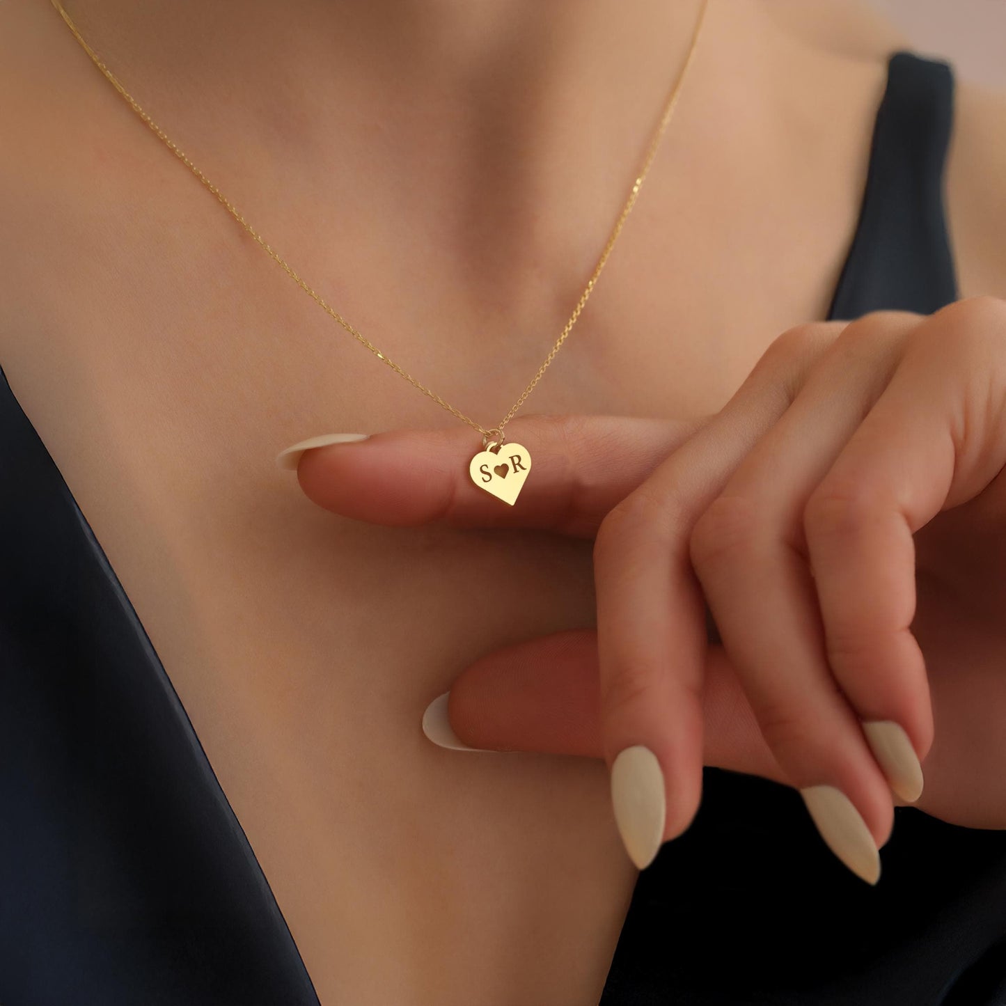 Custom Heart Initial Necklace: 18K Gold Vermeil Sterling Silver