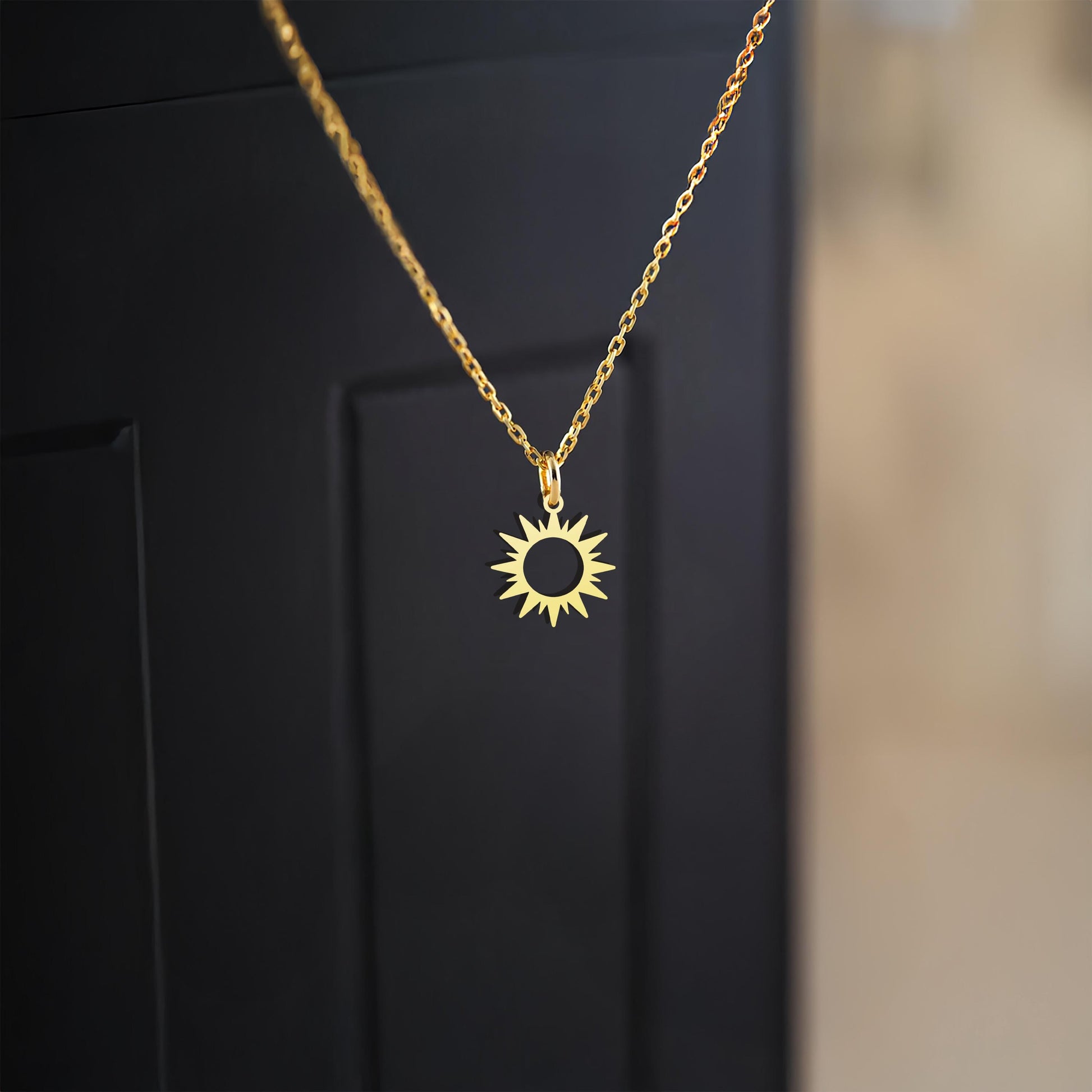 Gold Sunshine Pendant Necklace: Personalized Sterling Silver Sunburst