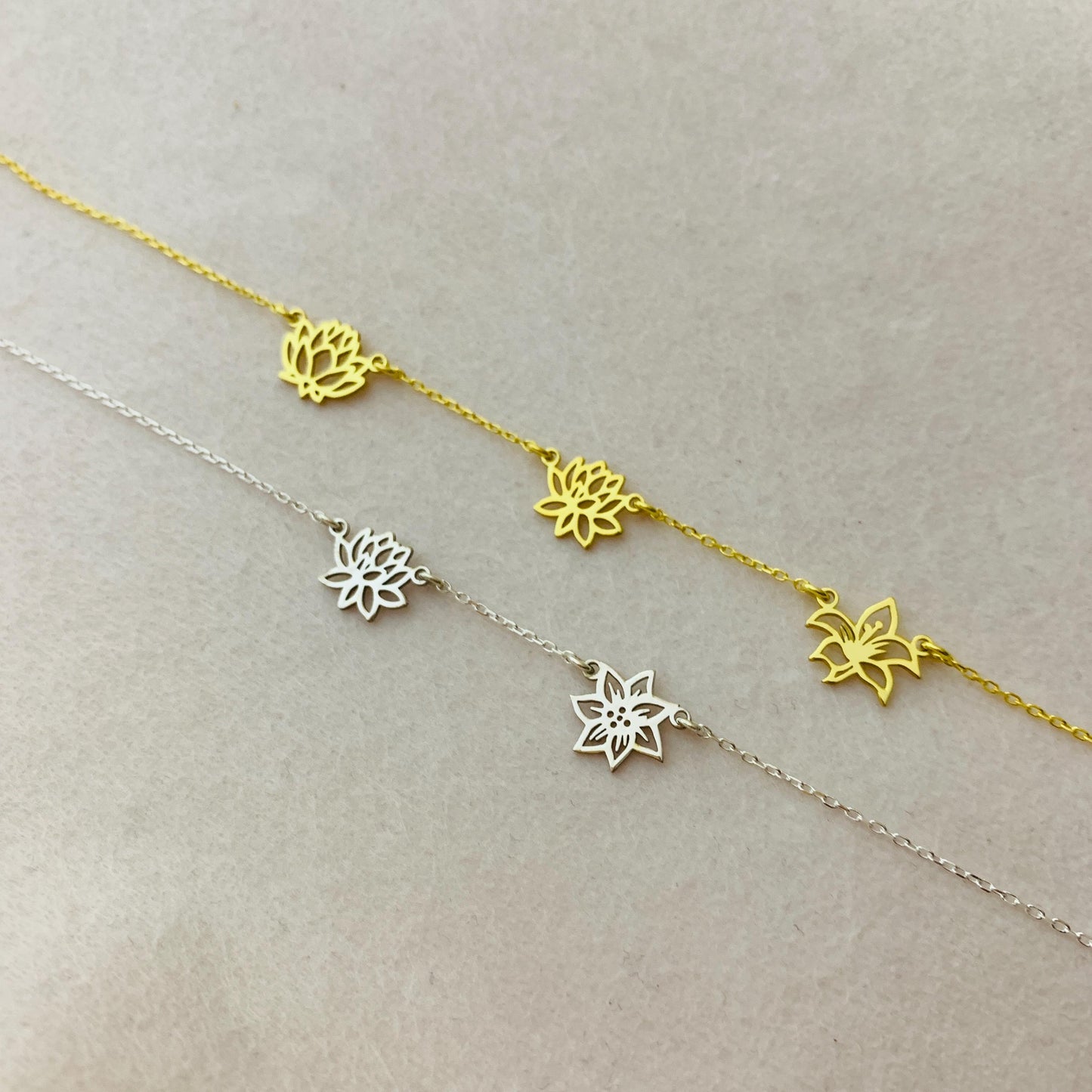 Birth Flower Necklace | 18K Gold Personalized Birth Month Flower Necklace | Multiple Birth Flower Charm Necklace | Birth Flower Family Gift