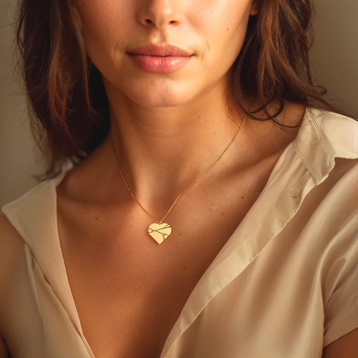 18K Gold Kintsugi Heart Necklace, Kintsug Broken Heart Necklace, Kintsugi Pottery Inspired Jewelry, Broken Heart Healing Gift, Kintsukuroi