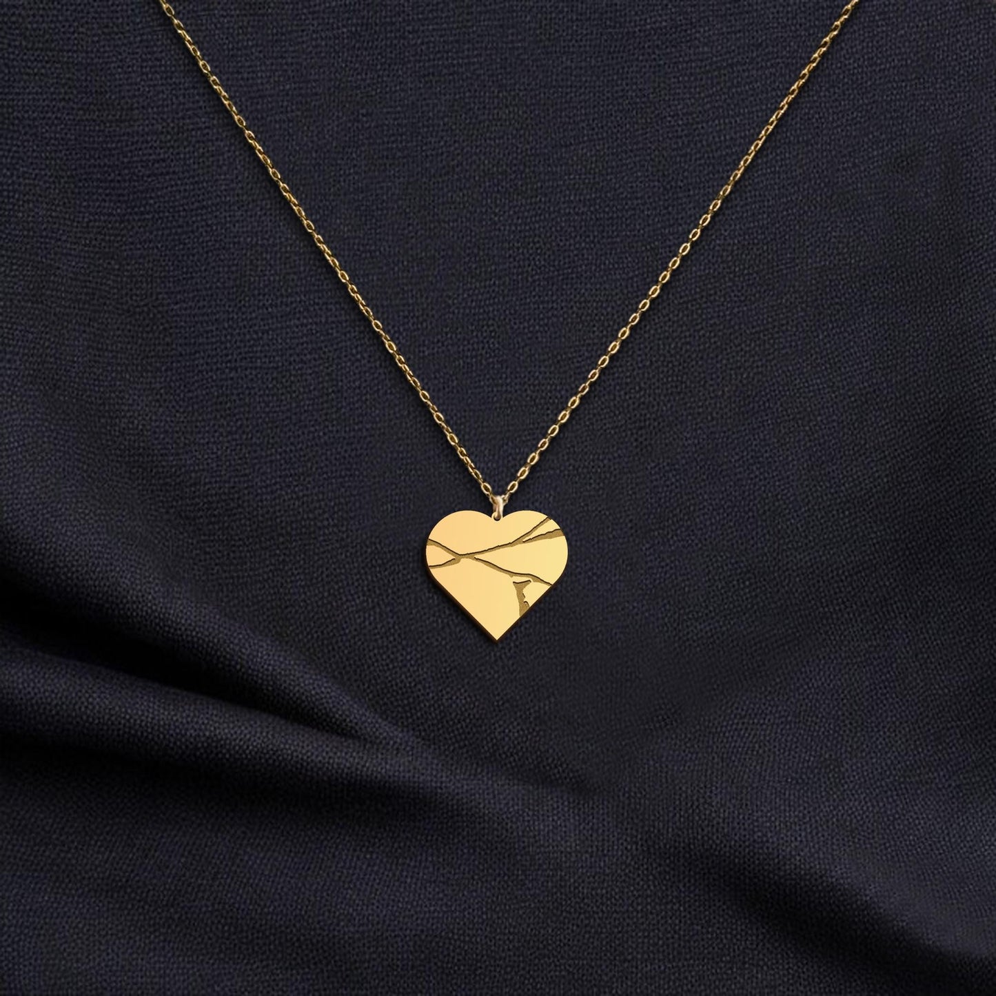 18K Gold Kintsugi Heart Necklace, Kintsug Broken Heart Necklace, Kintsugi Pottery Inspired Jewelry, Broken Heart Healing Gift, Kintsukuroi