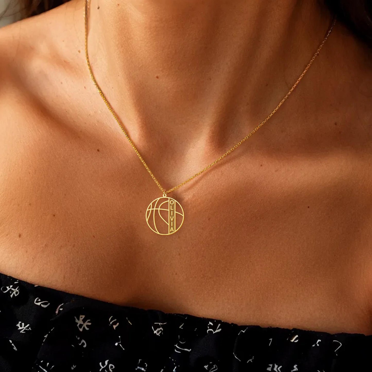 Personalized Basketball Name Necklace, Custom Sports Jewelry Gift, Gold Name Pendant for Basketball Player, Gifts for Basketball Team