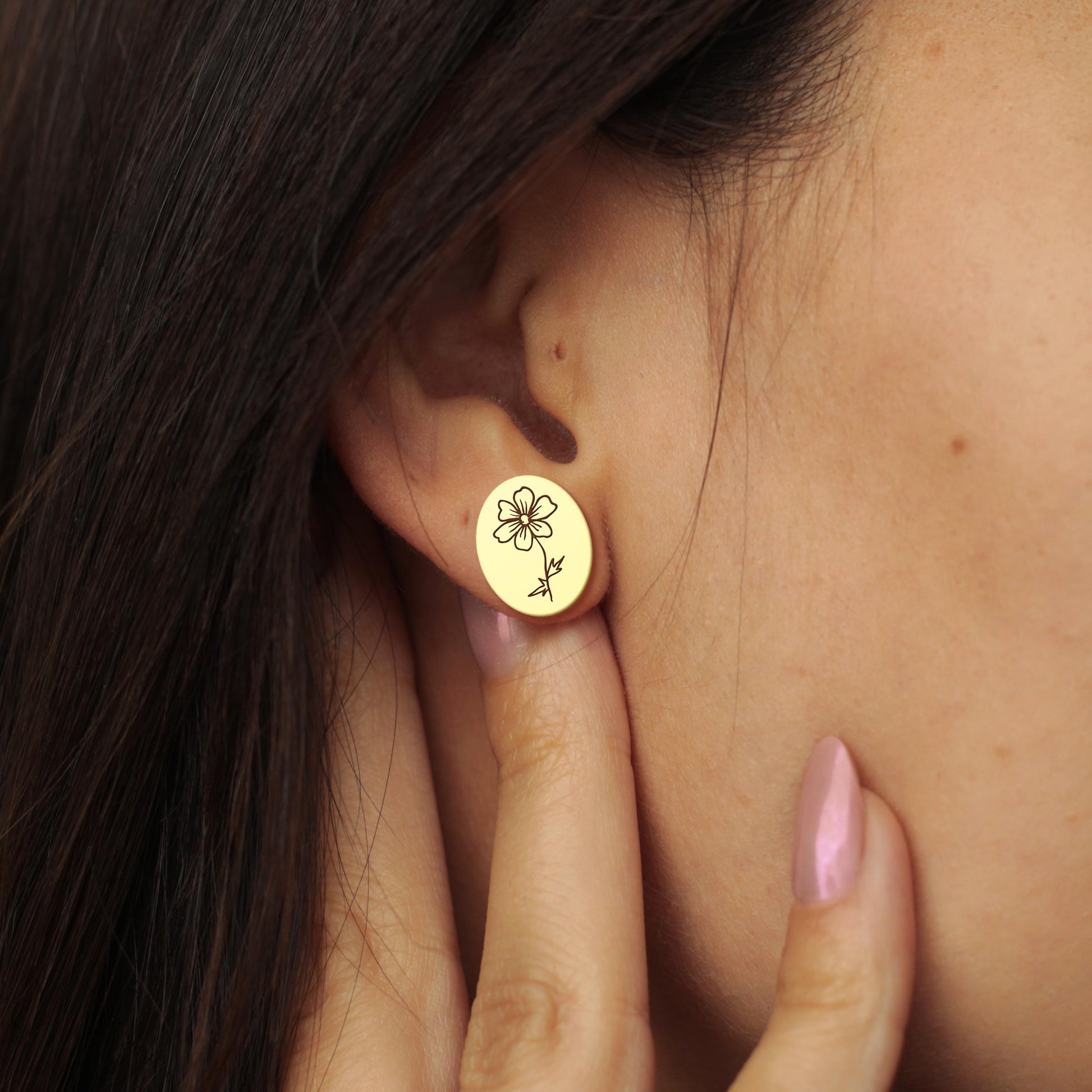 Birth Flower Earrings | 18K Gold Personalized Birth Month Flower Studs | Multiple Birth Flower Bouquet Necklace | Gift for Her | Family Gift