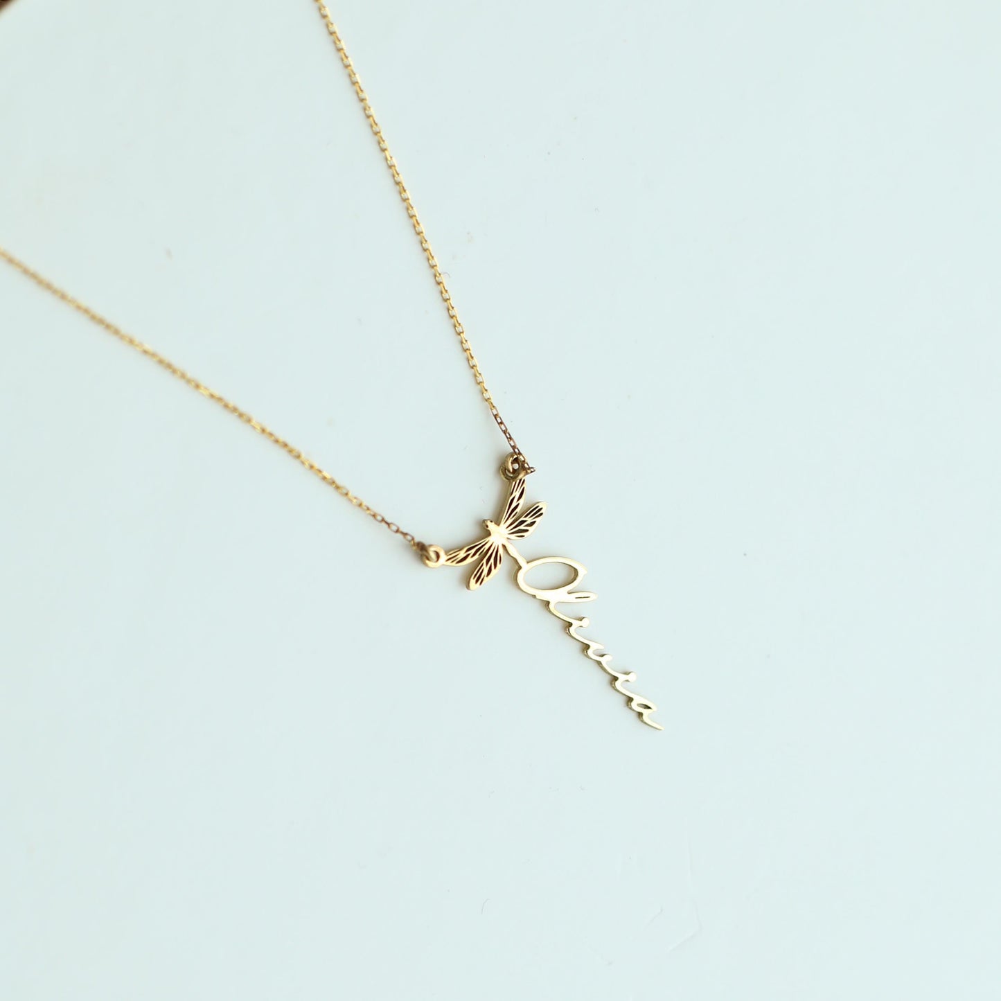 Custom Dragonfly Necklace with Name | 18K Gold Personalized Minimalist Dainty Dragonfly Necklace | Dainty Layered Necklace for Her