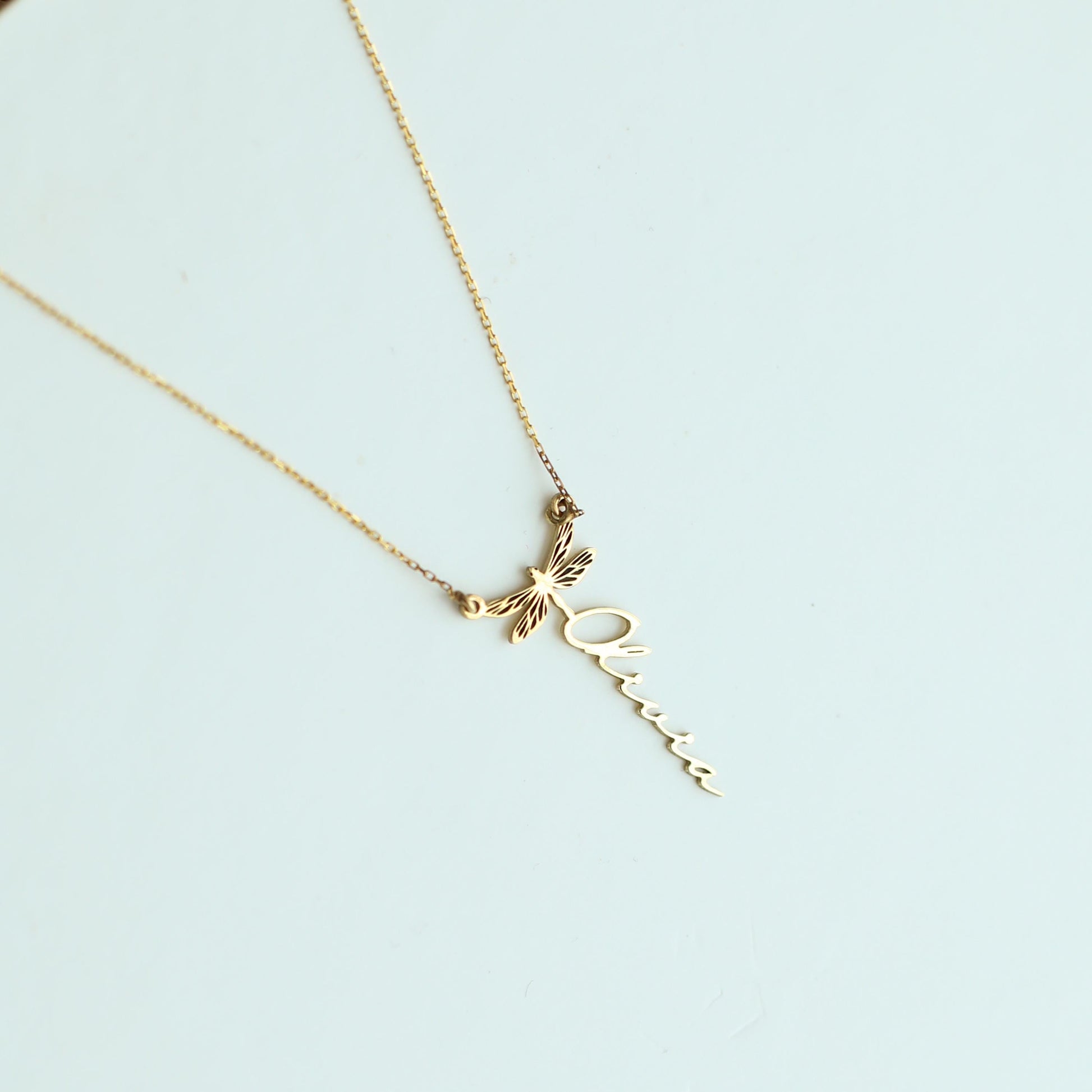 Custom Dragonfly Necklace with Name | 18K Gold Personalized Minimalist Dainty Dragonfly Necklace | Dainty Layered Necklace for Her