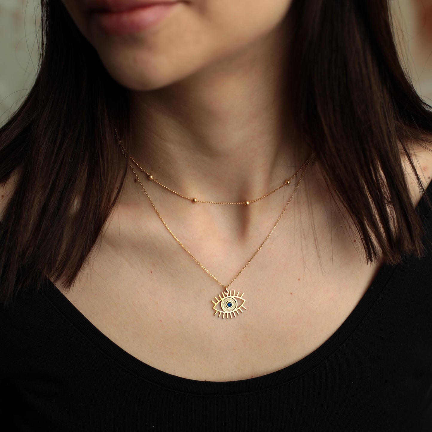 Evil Eye Necklace | 18K Gold Dainty Protection Jewelry | Minimalist Good Lucky Blue Evil Eye Necklace for Her | Meaningful Jewelry Gift