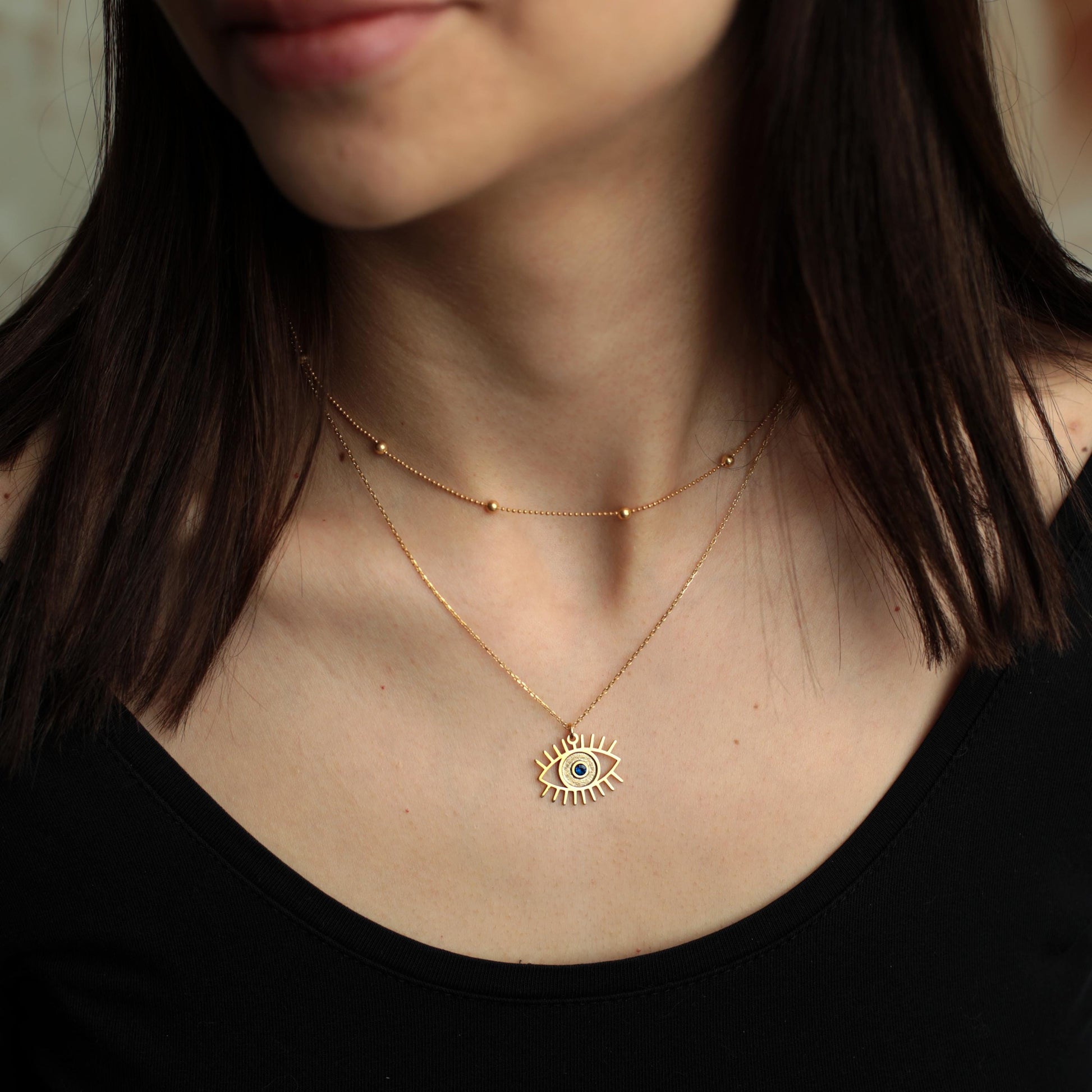Evil Eye Necklace | 18K Gold Dainty Protection Jewelry | Minimalist Good Lucky Blue Evil Eye Necklace for Her | Meaningful Jewelry Gift