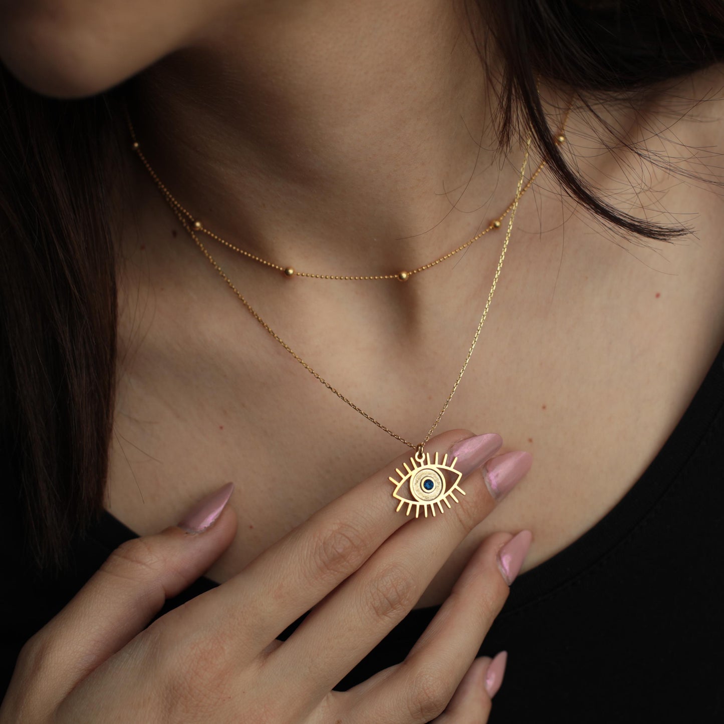 Evil Eye Necklace | 18K Gold Dainty Protection Jewelry | Minimalist Good Lucky Blue Evil Eye Necklace for Her | Meaningful Jewelry Gift