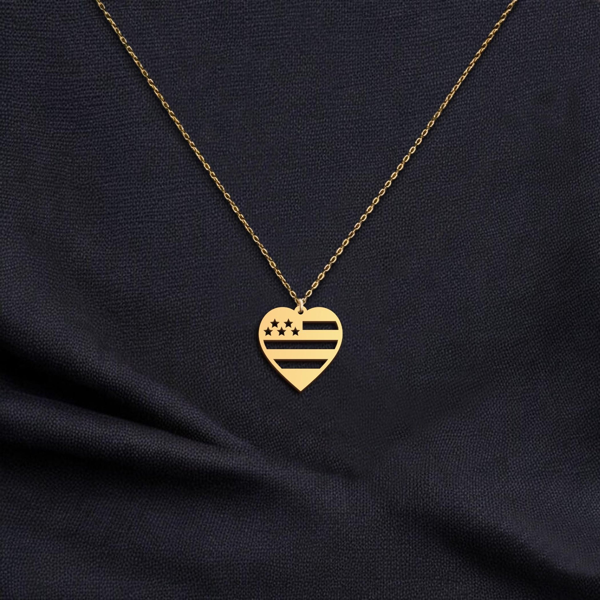 American Flag Necklace | 18K Gold Dainty USA Jewelry | Minimalist Patriotic Necklace Gift for Her | Tiny American Flag with Heart Necklace