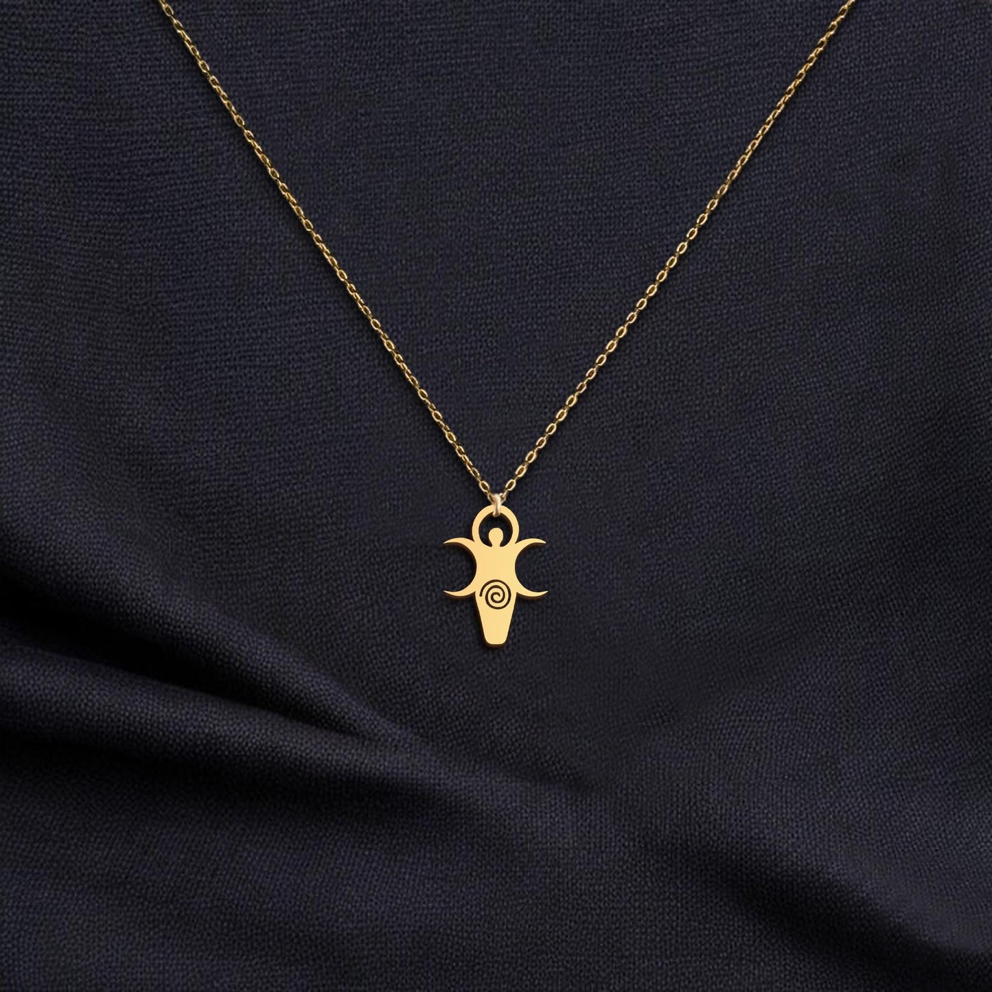 Triple Moon Goddess Necklace | 18K Gold Dainty Lunar Jewelry | Minimalist Wiccan Necklace Gift for Her | Spiral Moon Goddess Necklace