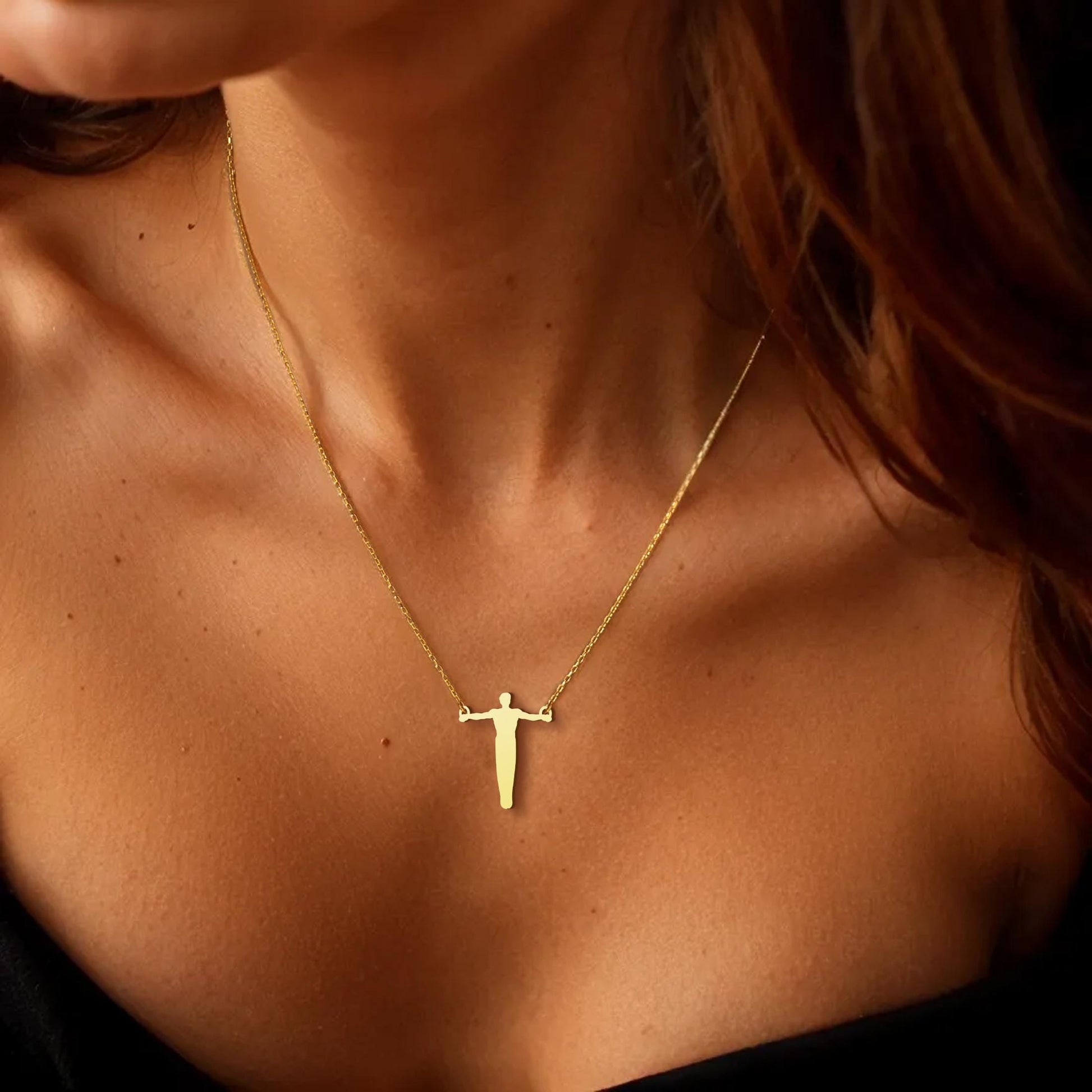 Iron Cross Gymnastics Necklace | 18K Gold Dainty Gymnast Jewelry | Minimalist Symbolic Gift for Athlete or Coach | Everyday Sports Necklace