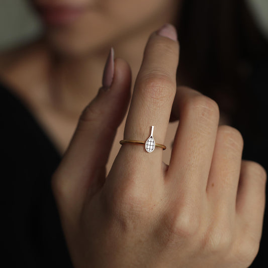 Tennis Racket Ring | 18K Gold Dainty Stackable Ring | Simple Gold Ring for Daily Wear | Tennis Jewelry Gift for Her | Minimalist Sports Ring
